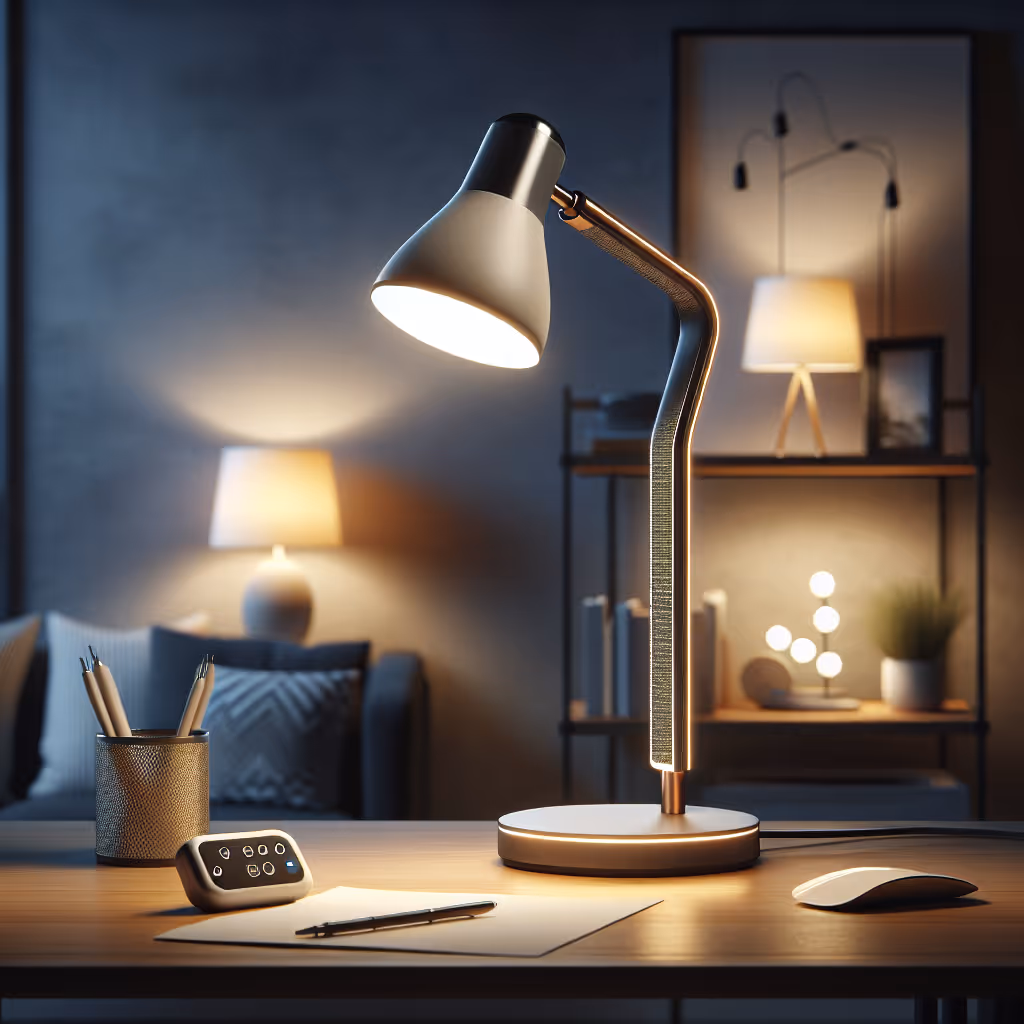 The SpectraGlow Harmony Desk Lamp combines style and functionality with smart controls and ambient lighting to enhance your workspace.