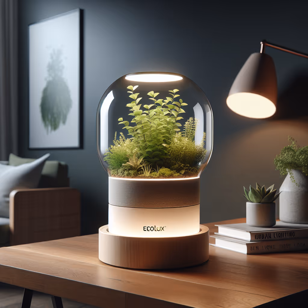The EcoLux TerraGlow Planter Lamp combines urban greenery with ambient lighting, providing a touch of nature to your living space.