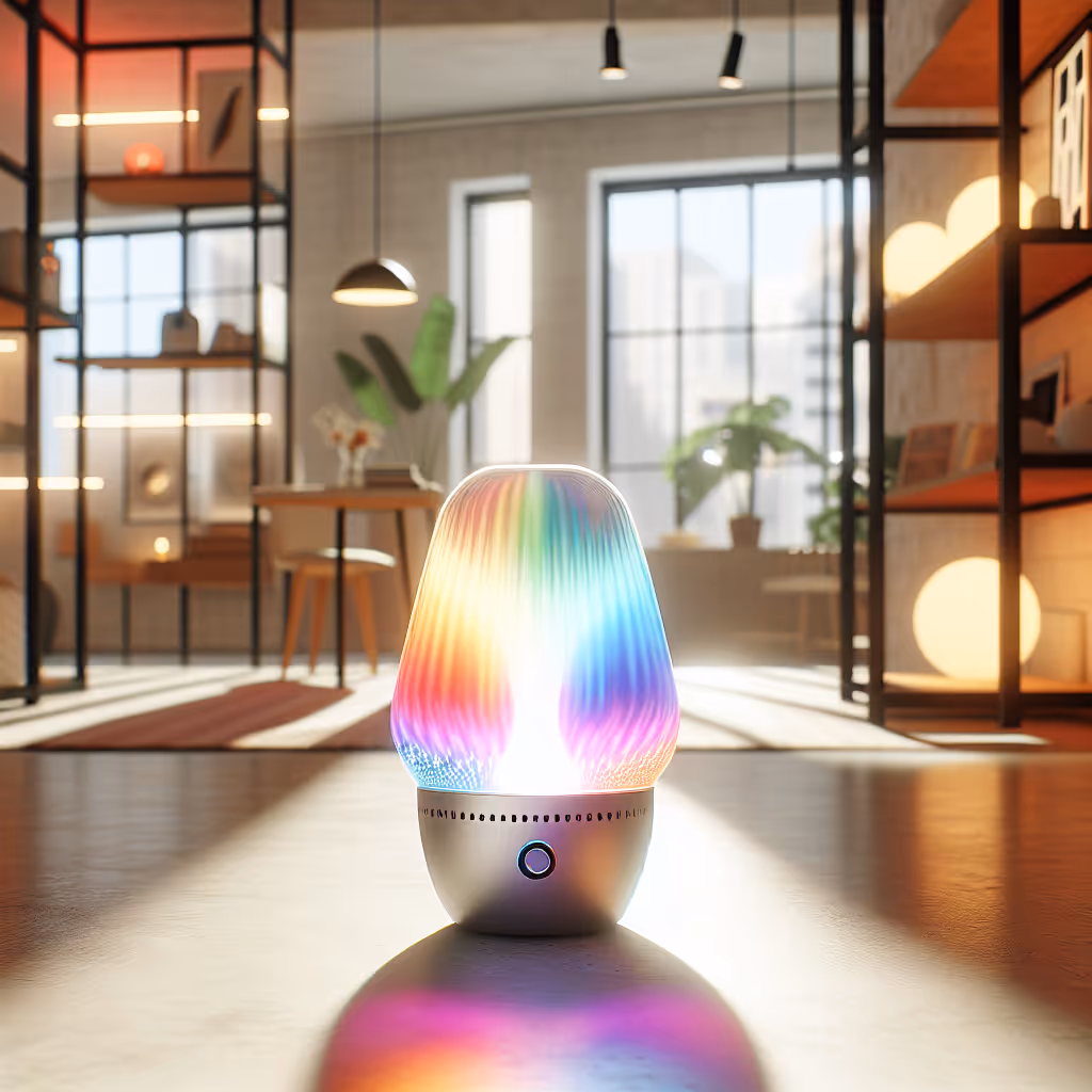 Illuminate your space with the SpectraGlow PrismWave Lamp, a dynamic lighting solution offering customizable color patterns and smart connectivity.