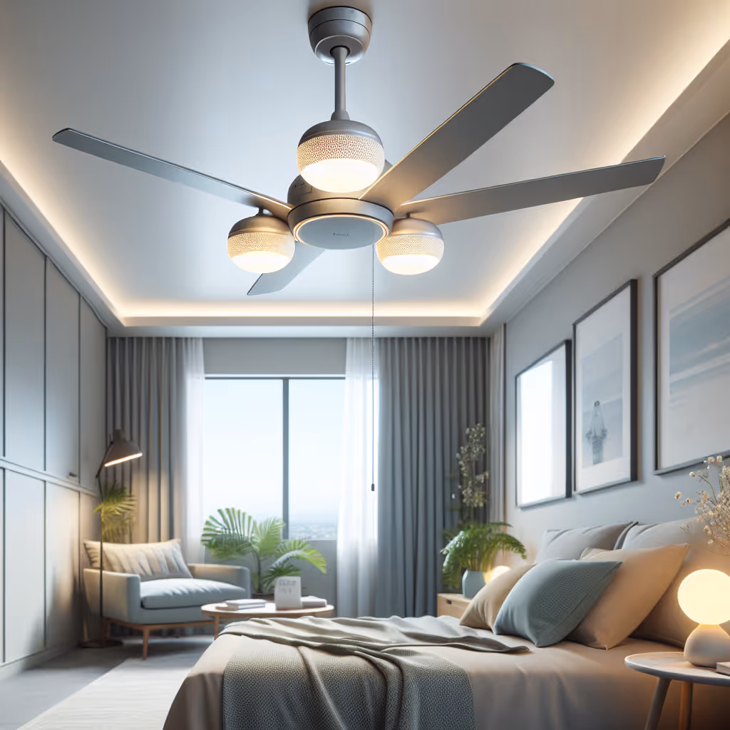 The Solis Illumia Fan Light combines ambient lighting with a ceiling fan to enhance room aesthetics while providing cool air circulation.
