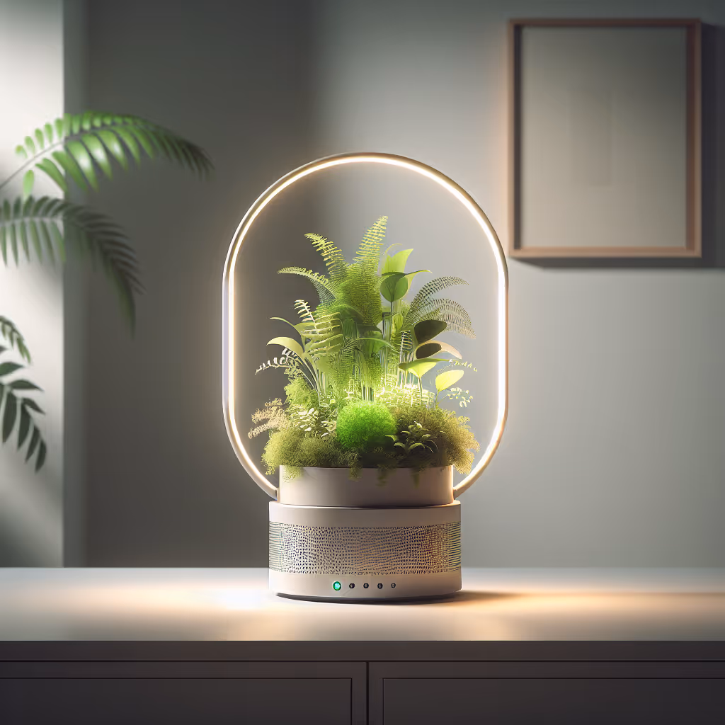 The AetherGlow Plantarium Light seamlessly blends indoor greenery with smart lighting, creating a beautiful and eco-friendly ambience in any room.