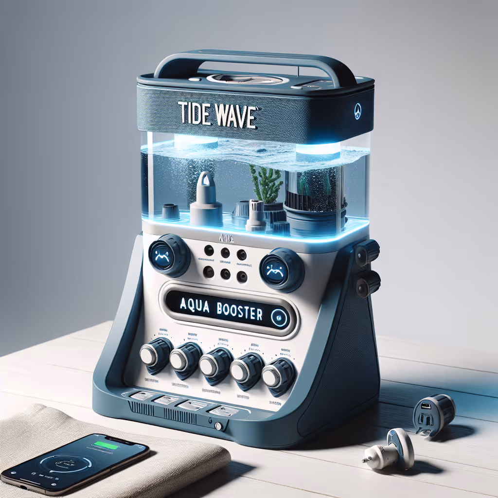 The TideWave Aqua Booster is a compact, multi-functional tool designed for marine enthusiasts, providing water filtration, lighting, and a USB charging station all in one device.