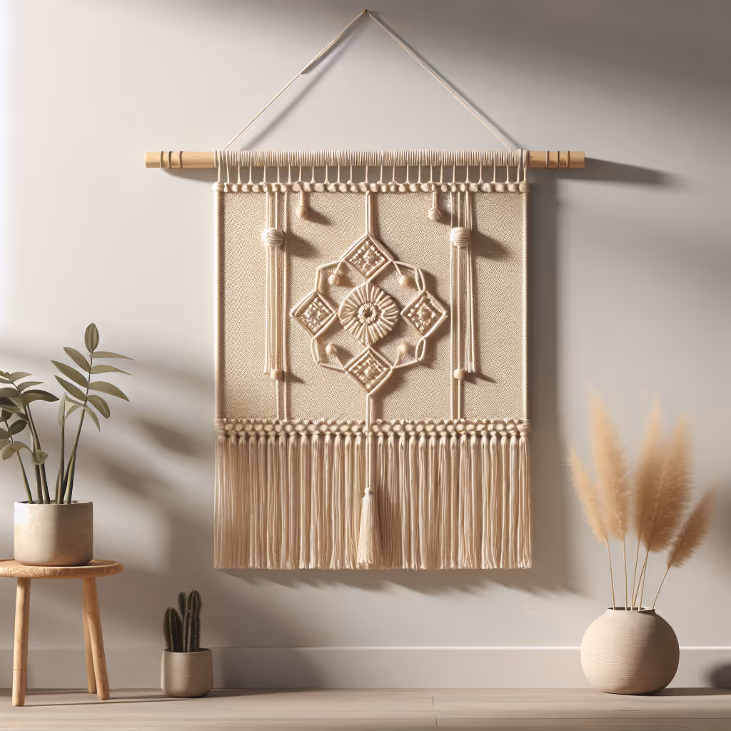 A sustainably crafted, eco-friendly macramé wall hanging that infuses any room with artisanal charm and natural warmth.
