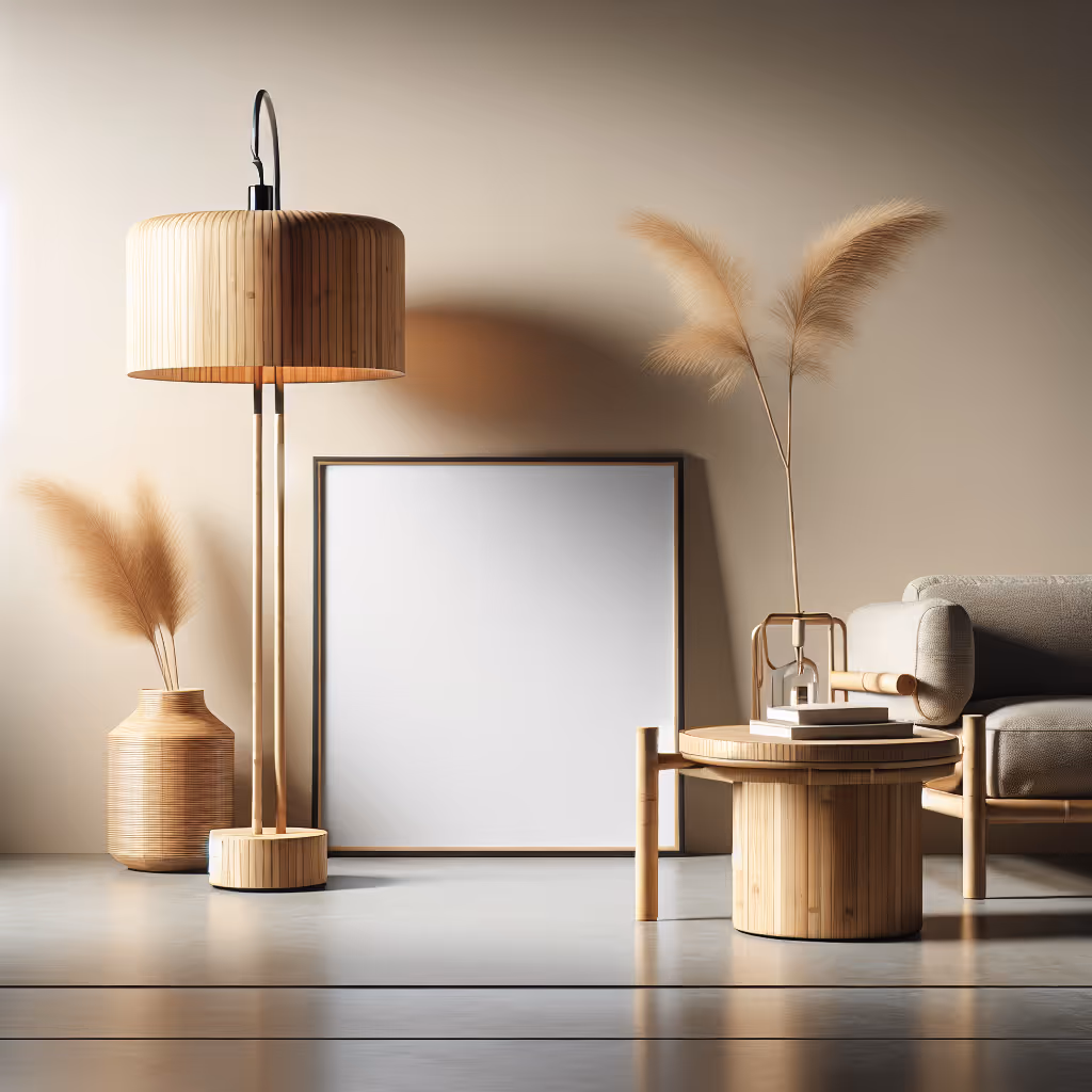 The LunaGlow Bamboo Floor Lamp is an eco-friendly lighting solution that seamlessly blends modern design with sustainability.