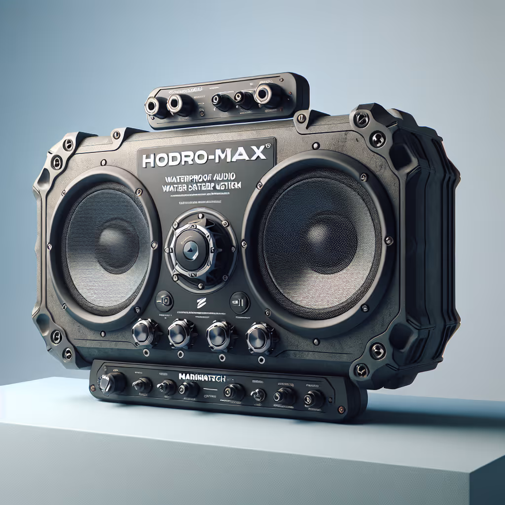 Introducing the MarinaTech Hydromax Waterproof Audio System – the ultimate audio solution for marine enthusiasts, offering high fidelity sound and robust durability for adventures at sea.