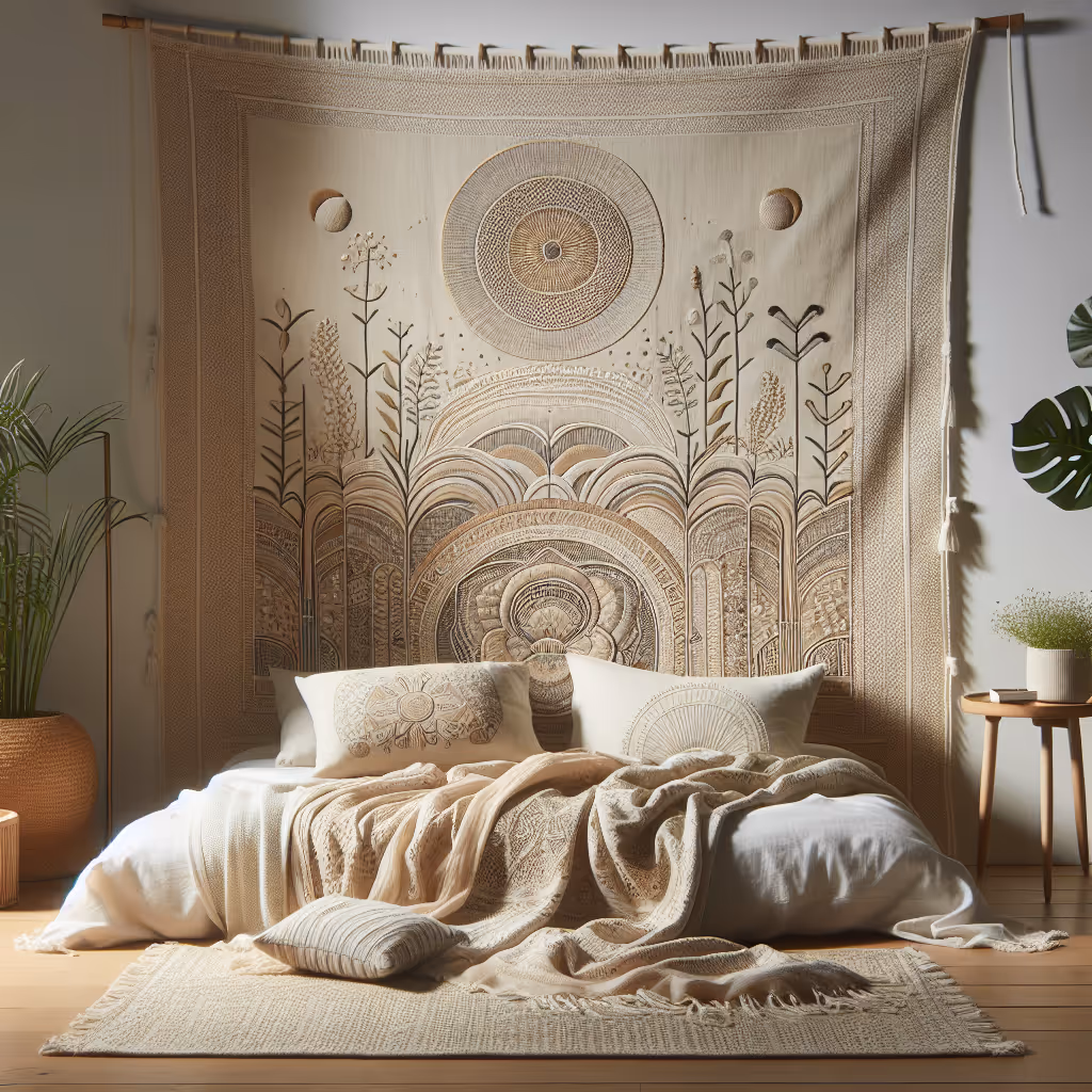 The Ethereal Woven Tapestry adds natural elegance to your home with its intricate patterns and sustainable materials.