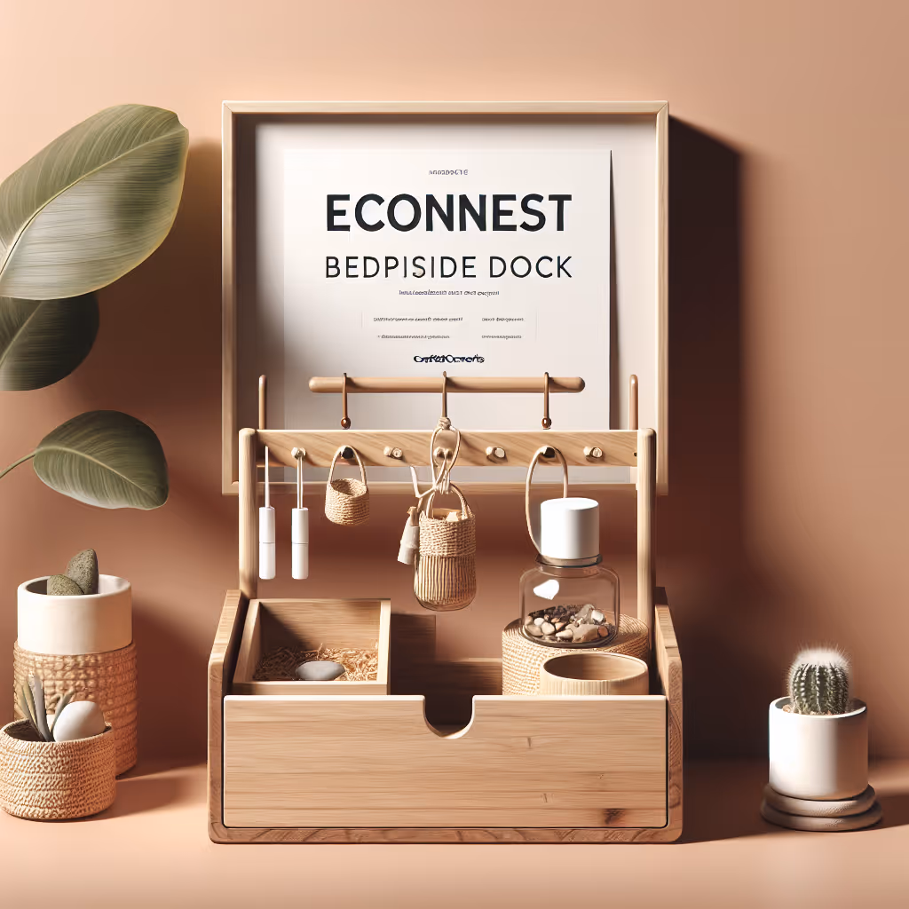 The EcoNest Biophilic Bedside Dock is a sustainable and handmade storage solution that fuses nature with modern design, perfect for keeping your nightstand organized.