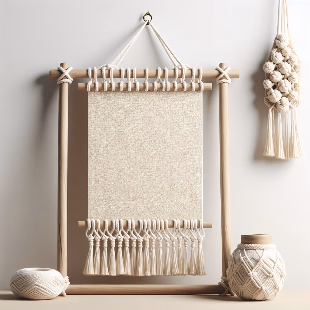 A handcrafted macramé hanging photo display made from organic cotton, perfect for showcasing your cherished memories with eco-friendly elegance.