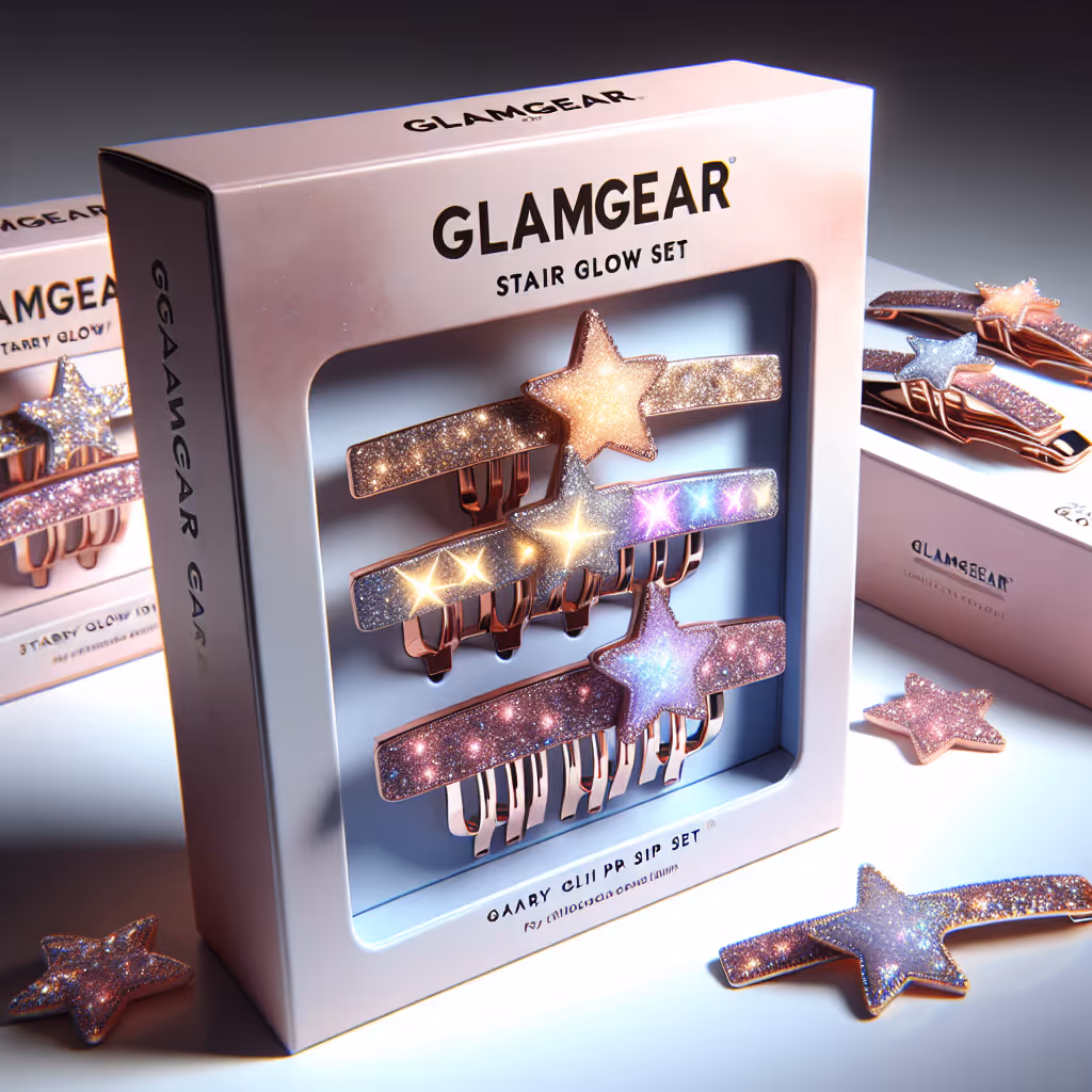 The GlamGear Starry Glow Hair Clip Set offers a stunning touch to any hairstyle with its unique light-up design and glitter finish.