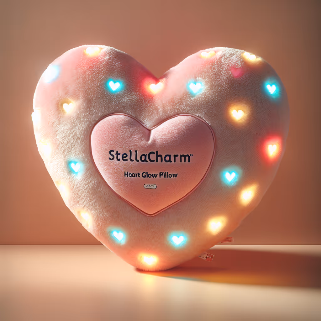 Illuminate your nights with the StellaCharm Heart Glow Pillow – a plush decorative pillow featuring soft LED lights that cycle through soothing colors.