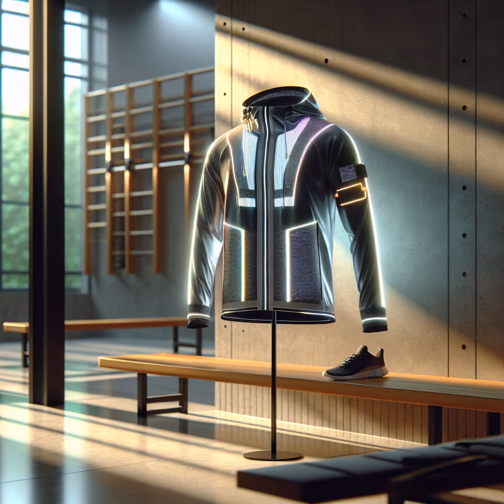 The GlowWave Reflective Running Jacket ensures visibility and style with solar-charged technology and customizable color settings.