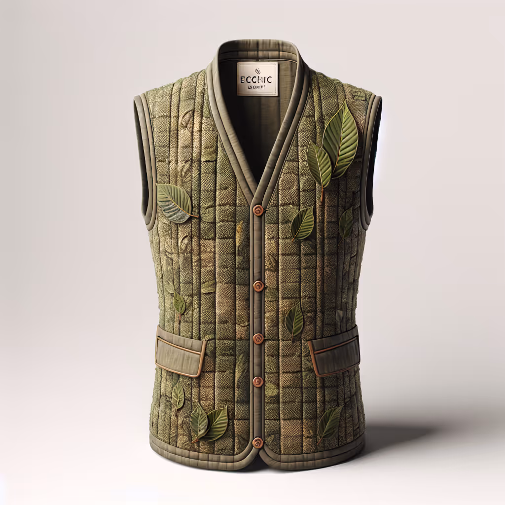 Discover the EcoChic LeafVest, a stylish and sustainable vest made from recycled leaves and fibers, perfect for the modern eco-conscious wardrobe.