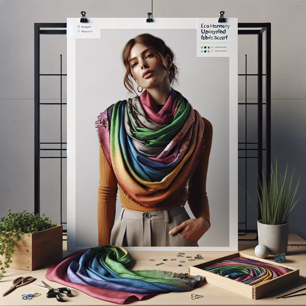 The EcoChic HarmonyUpcycled Scarf combines style and sustainability. Made from upcycled fabric scraps, this vibrant and eco-friendly accessory is perfect for any occasion.