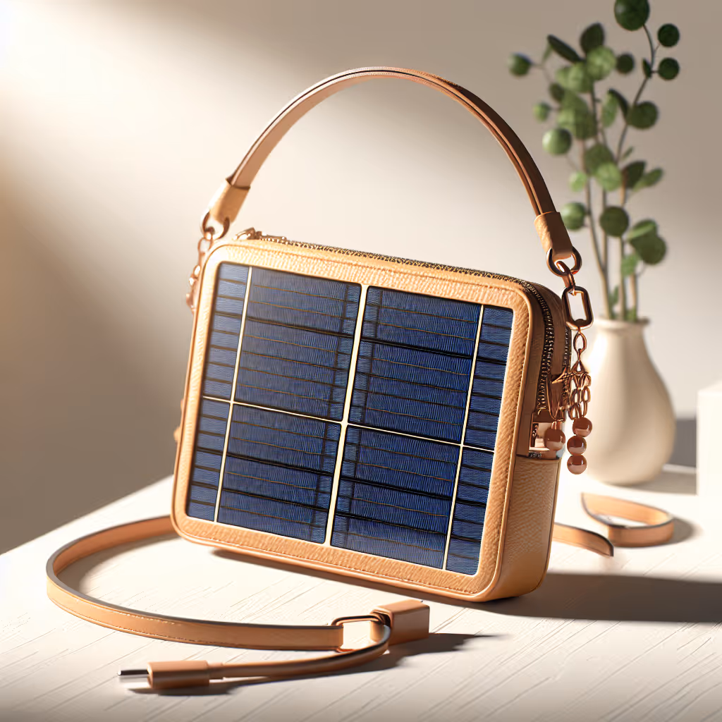 Meet the EcoChic Solar-Charge Clutch, the perfect blend of style and innovation. This sophisticated clutch not only completes your look but also harnesses solar energy to charge your devices on the go.
