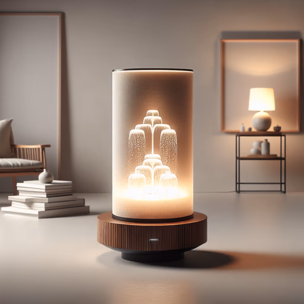 Enhance your living space with the ZenAura Ripple Fountain Lamp, a soothing combination of light and cascading water for a tranquil ambience.