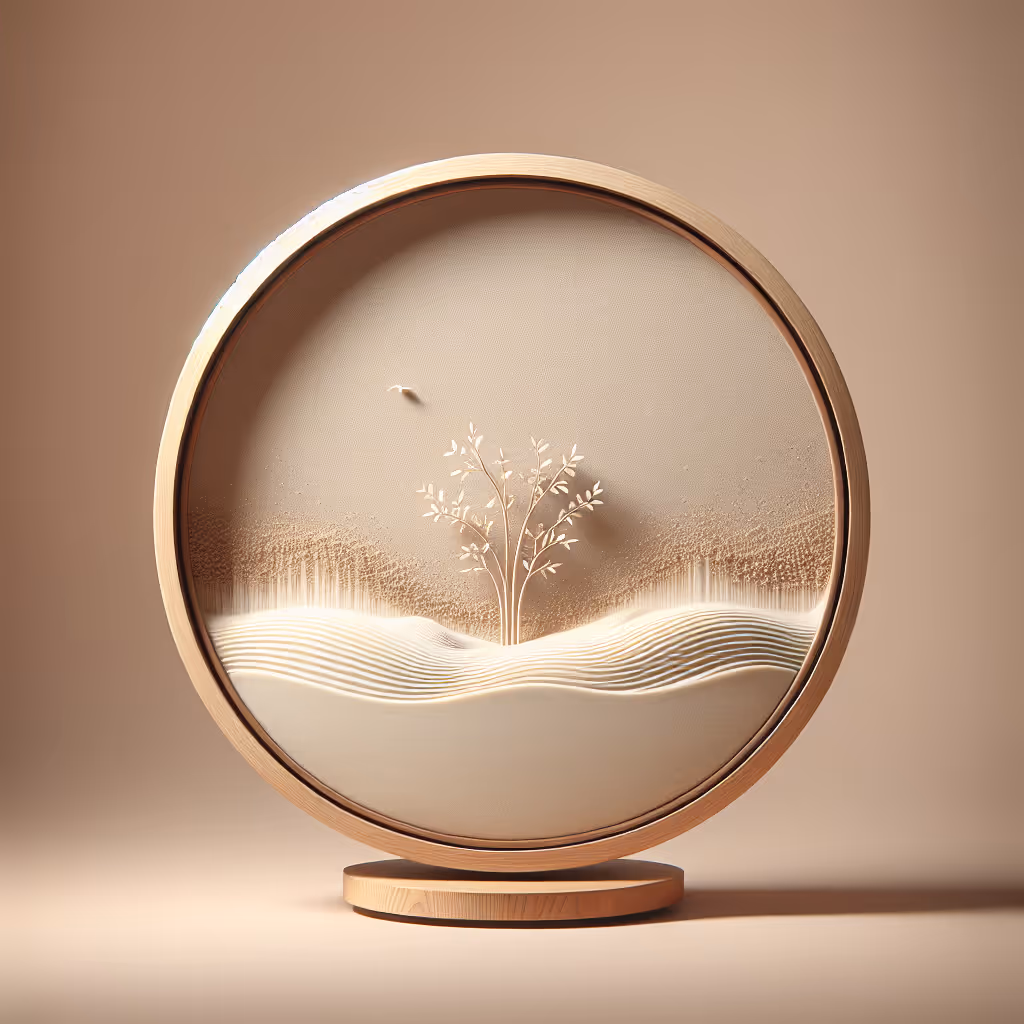 The Harmony Drift Sandscape is a dynamic, rotating sand art piece that brings tranquility and elegance to any space, perfect for relaxation and aesthetic appeal.