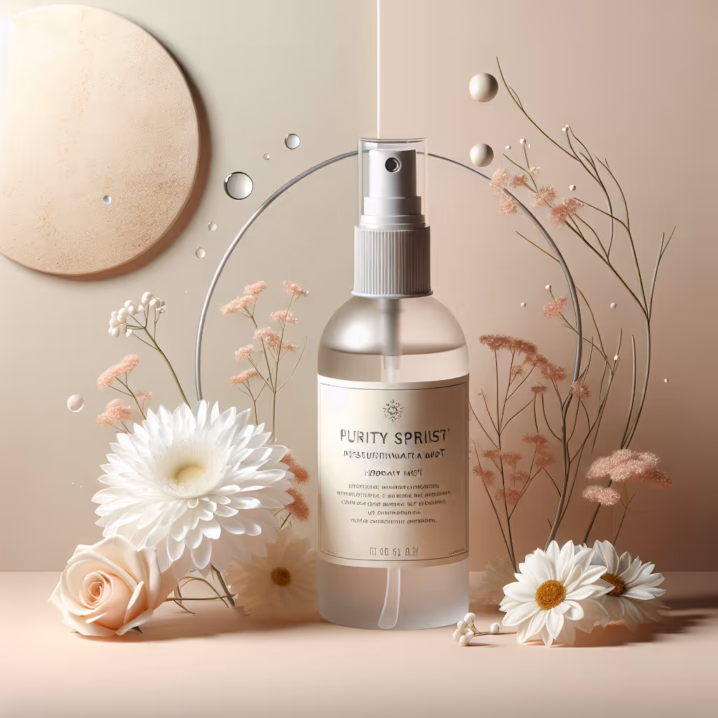 Elevate your skincare ritual with the PuritySpritz Hydration Mist, a mood-enhancing facial spray infused with chamomile and rosewater.