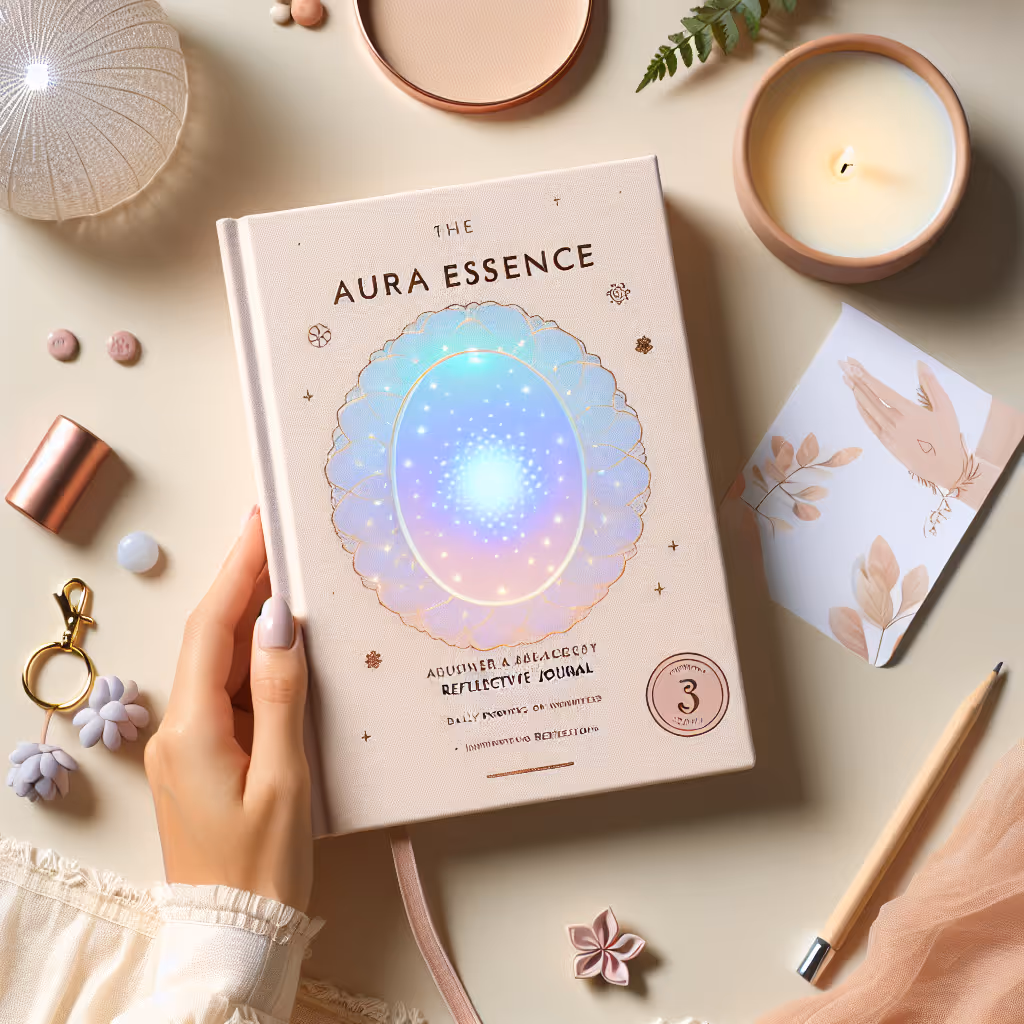 The AuraEssence Reflective Journal is a guided journal designed to enhance your mindfulness practices. It features daily prompts, inspiring quotes, and reflection spaces to anchor your morning and evening routines.