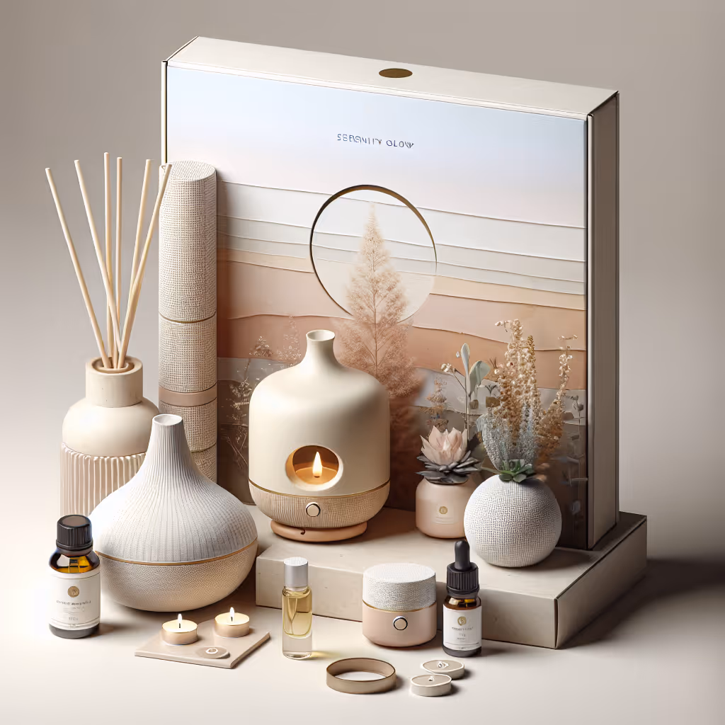 Elevate your relaxation time with the SerenityGlow Aroma Retreat, a curated atmosphere-enhancing bundle designed to soothe your mind and refresh your space.
