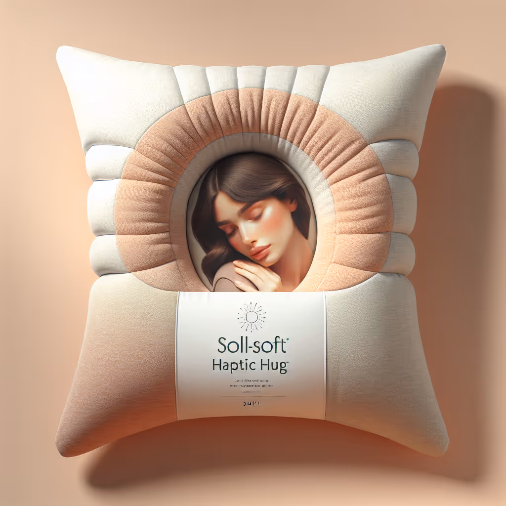 The SolSoft Haptic Hug is a weighted, warming lap pillow designed to provide comforting pressure and gentle heat, simulating a warm embrace to reduce stress and promote relaxation.