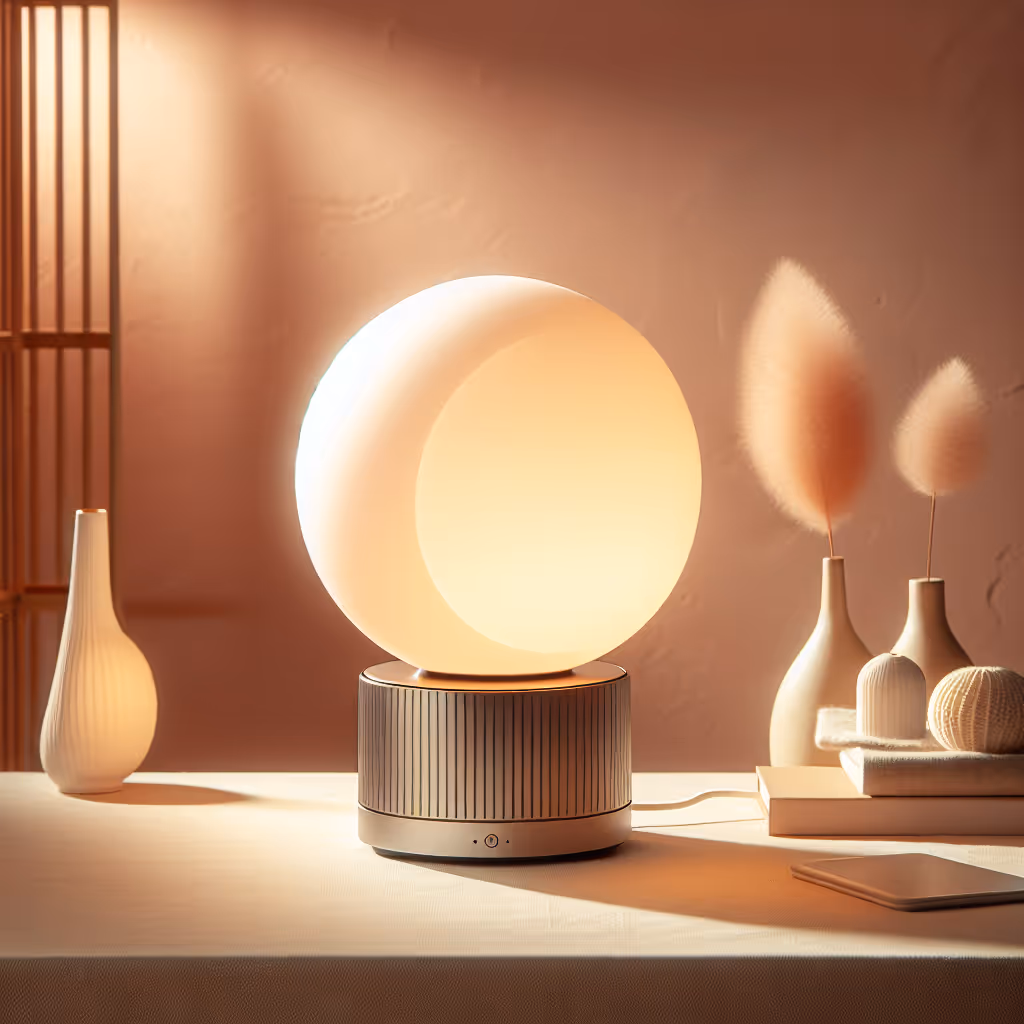 Elevate your wellness routine with the Elara Moonlight Therapy Orb, a unique ambient lamp designed to harmonize your living space and help you unwind.