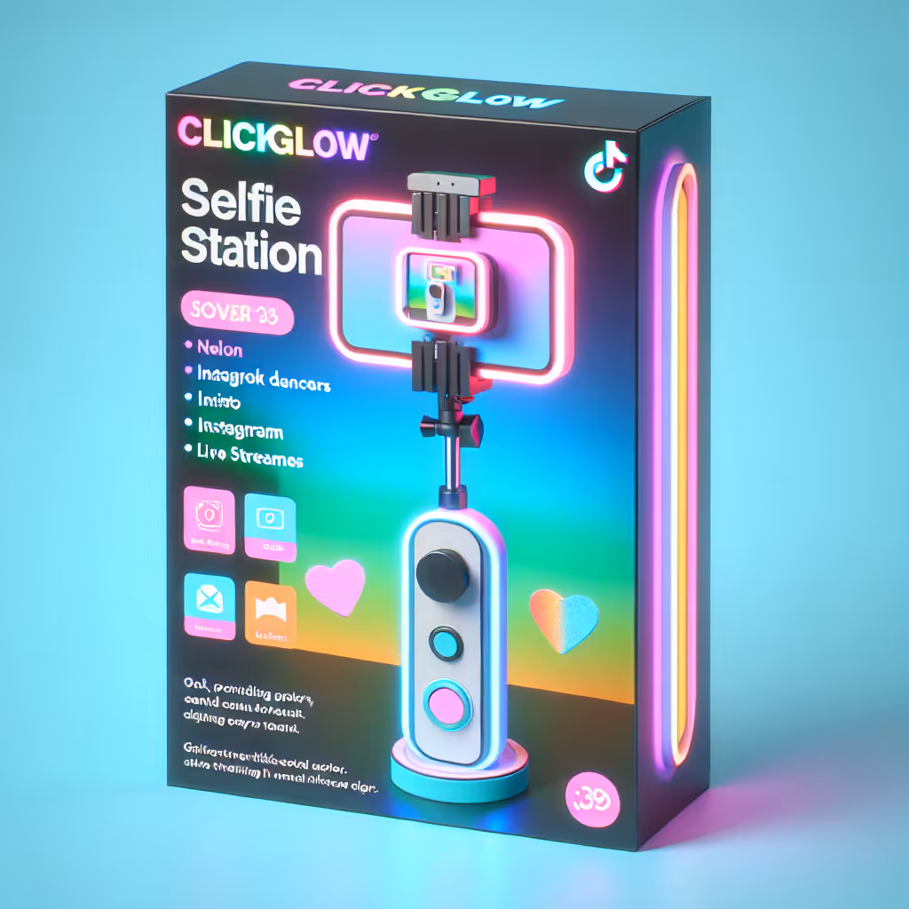 The ClickGlow Selfie Station is your all-in-one portable station designed to elevate your mobile content creation experience. Perfect for TikTok dances, IG stories, and live streaming events.