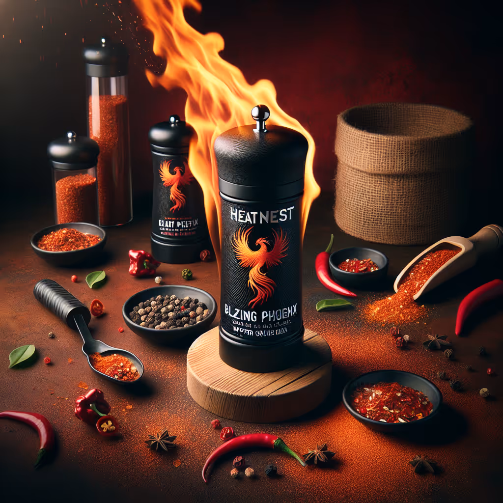 Experience the ultimate heat with the Blazing Phoenix Pepper Grinder, offering a fiery blend of exotic crushed peppers to enhance any dish.