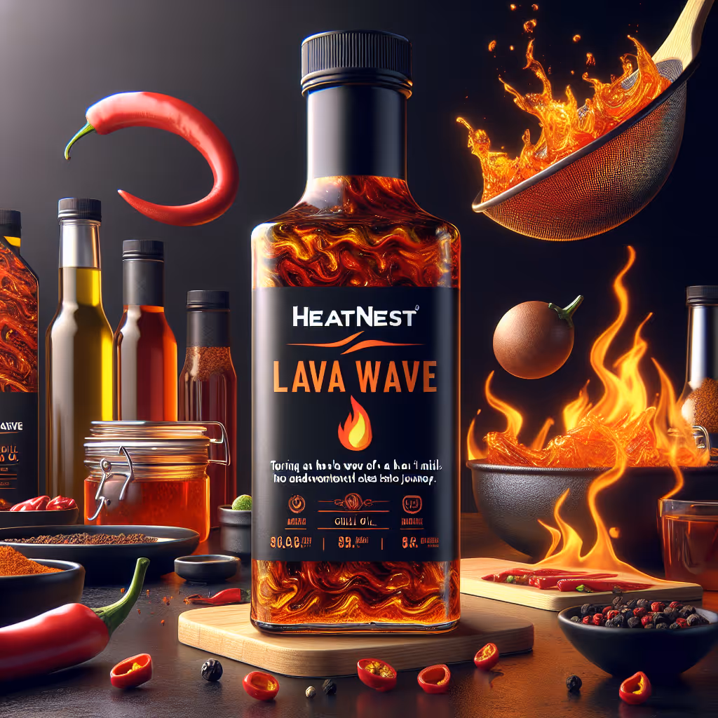 The Lavawave Chili Oil infuses any dish with a blazing wave of heat, offering an adventurous taste journey for spice lovers.
