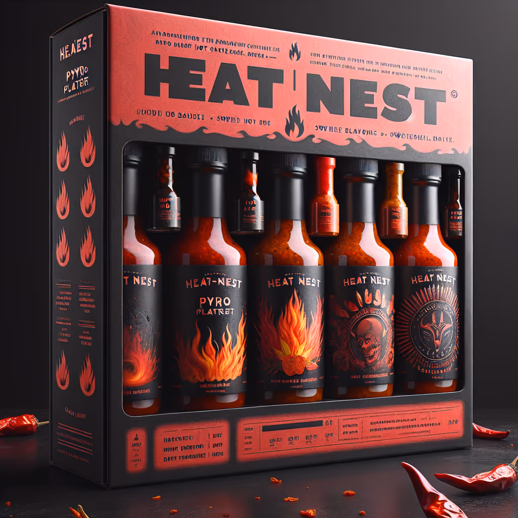 Ignite your taste buds with the 'Pyro Platter' - a curated selection of five artisanal hot sauces bursting with bold flavors, from smoky chipotle to sweet habanero.