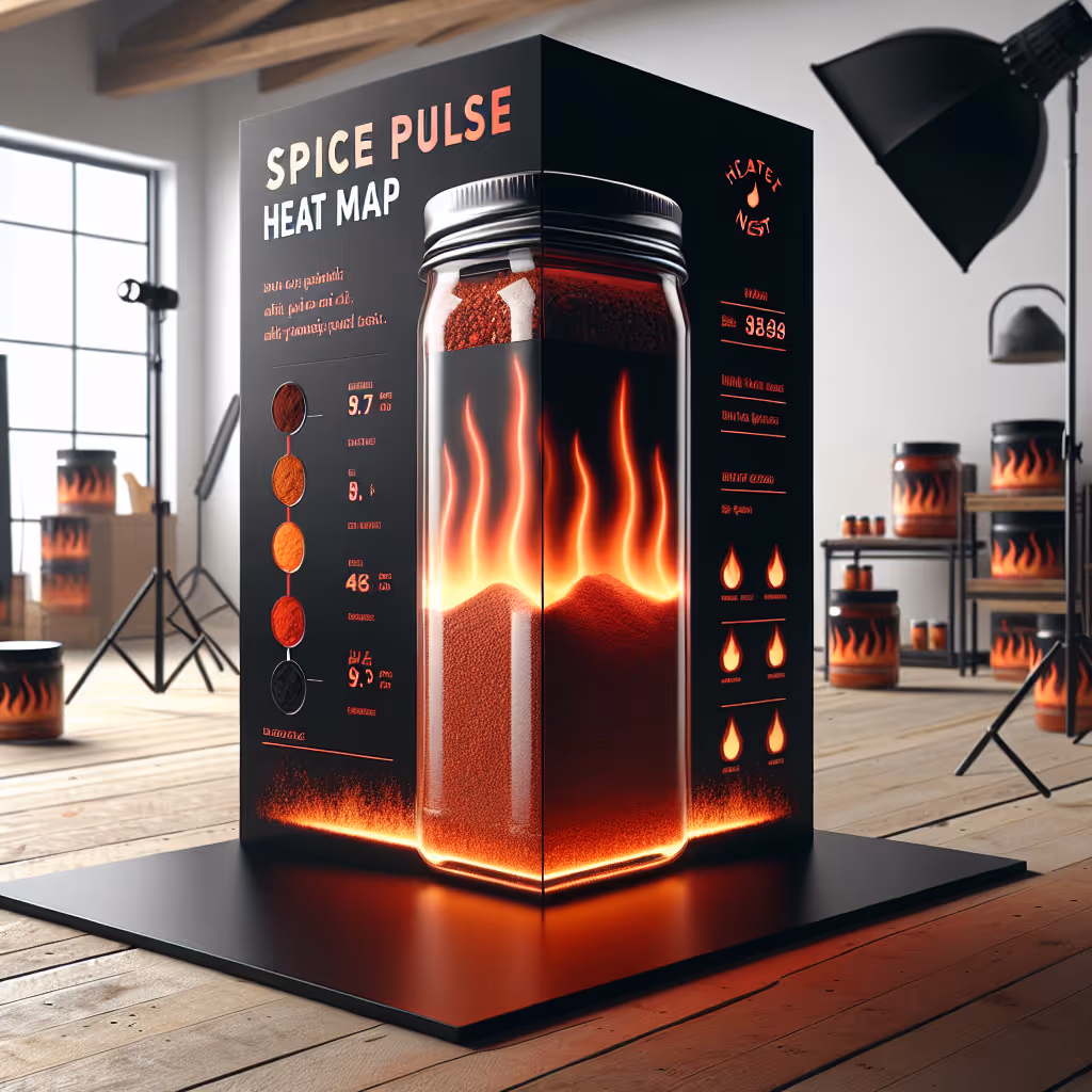 Ignite your culinary adventures with the 'SpicePulse Heat Map', a dynamic chili powder dispenser featuring an interactive heat map. Perfect for those who love precise control over their fiery flavors!