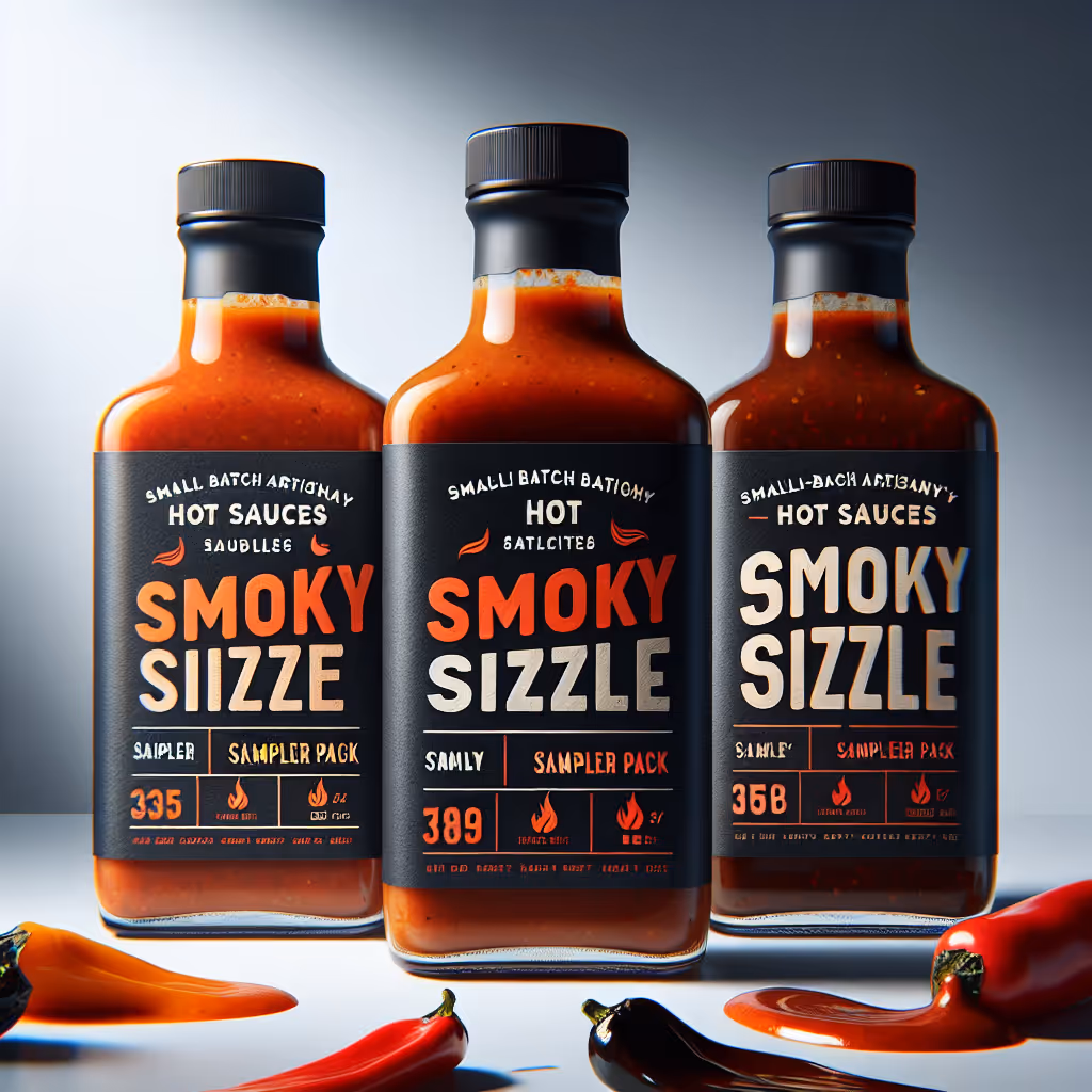 Discover the Smoky Sizzle Sampler Pack, an unforgettable trio of small-batch artisanal sauces that combine rich smoky flavors with peppy heat levels. Ideal for spice adventurers and gourmet food lovers.