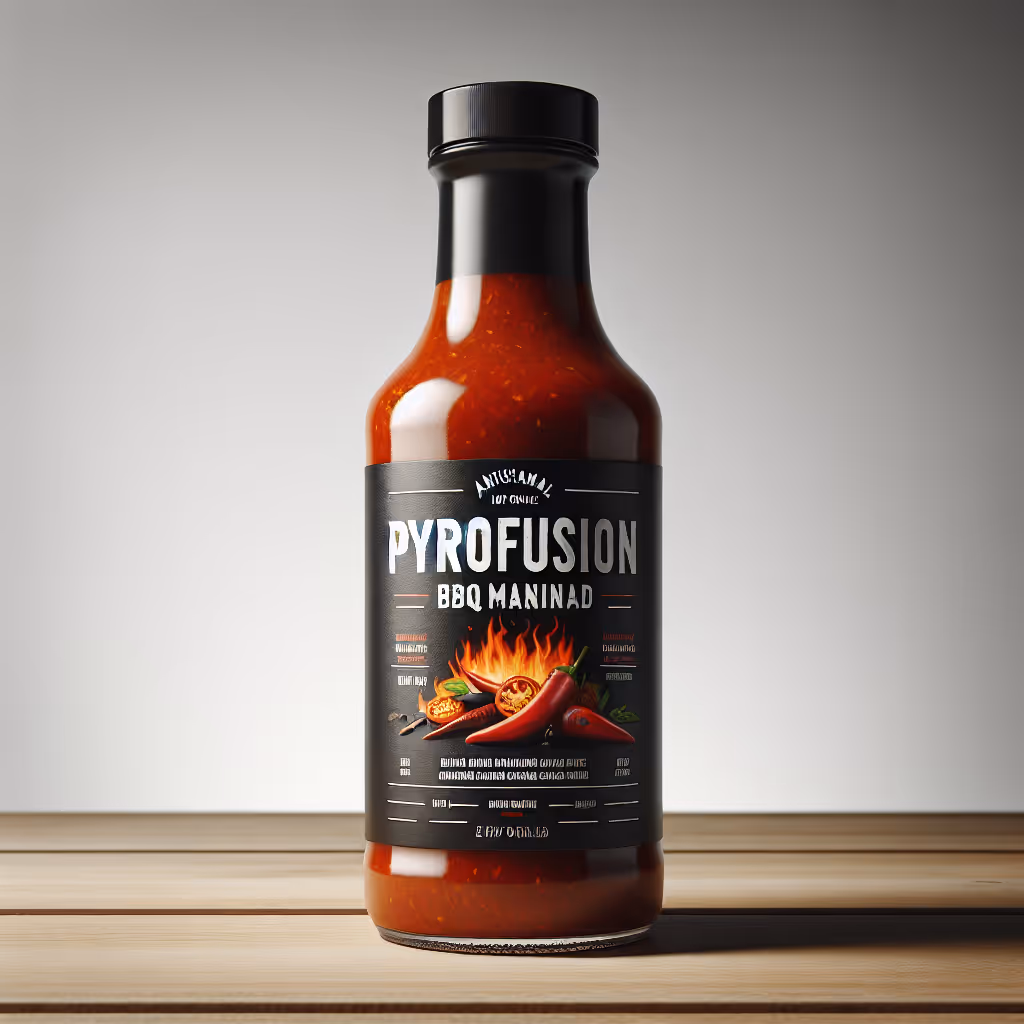 Ignite your senses with our PyroFusion BBQ Marinade, a bold blend of tangy spices and fiery chilies, perfect for elevating any barbecue experience.