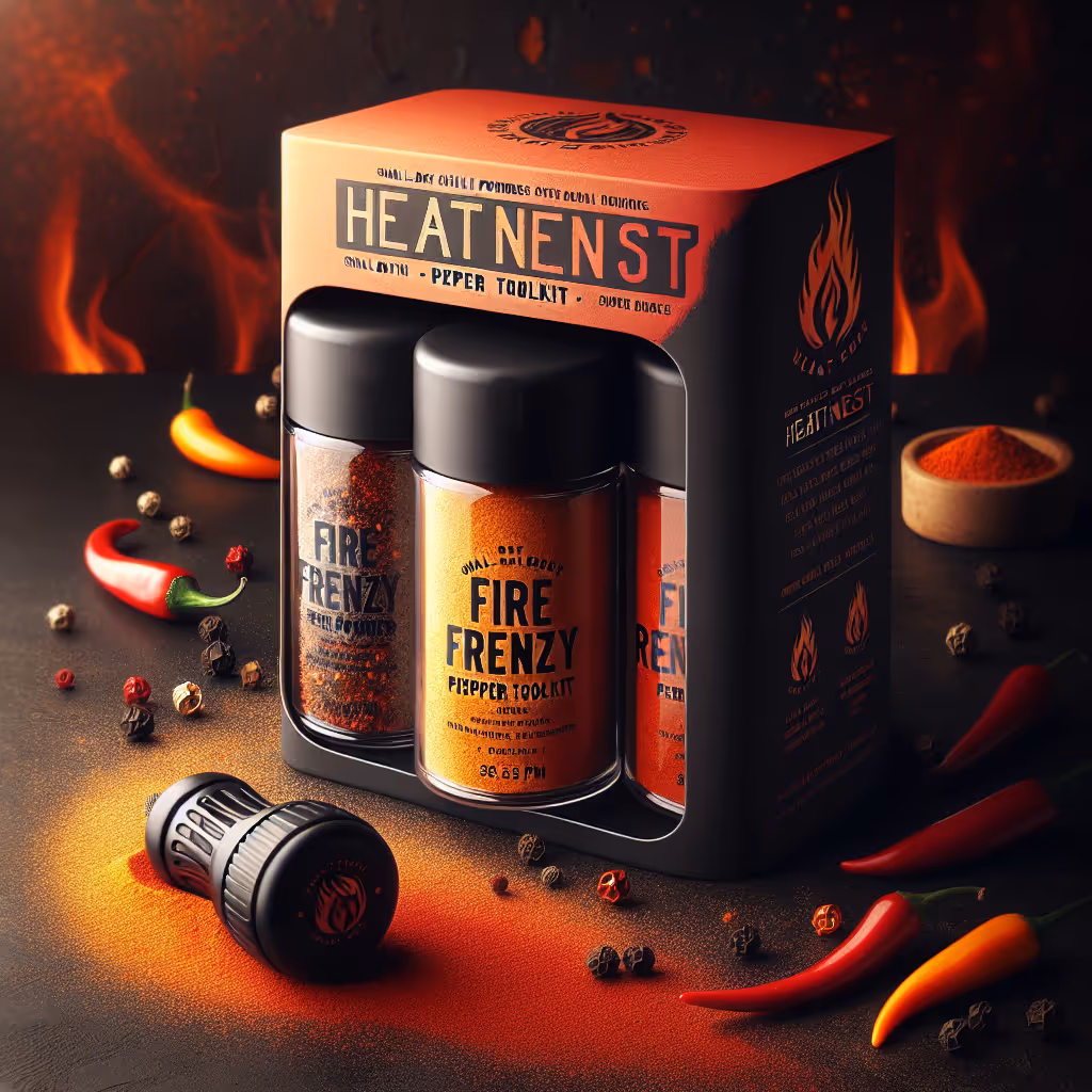 The FireFrenzy Pepper Toolkit offers the ultimate experience for spice aficionados, featuring a trio of premium, small-batch chili powders and a branded pepper grinder.