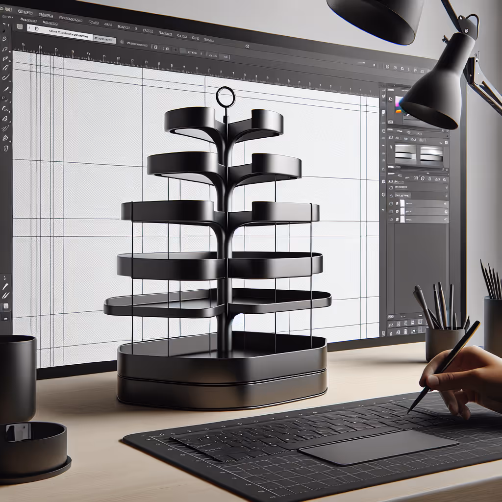 The GridMode Vertex Desk Tree is an elegant, multi-tiered desk organizer that helps you keep your workspace sleek and clutter-free, crafted from premium aluminum and finished in a matte black.