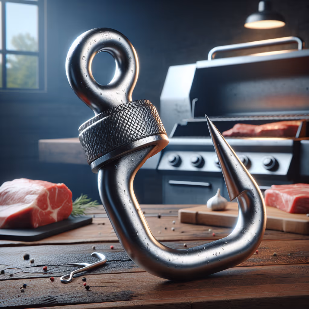 The Ironforge Meat Hook is a heavy-duty stainless steel tool designed for the rugged pitmaster, perfect for handling large cuts of meat on the grill.