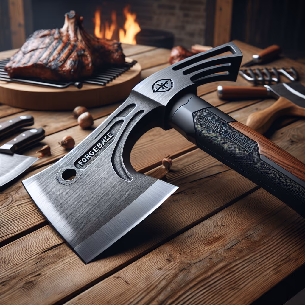 Unleash the primal force of outdoor cooking with the ForgeBlaze Iron Axe, perfect for splitting wood or trimming thick cuts of meat with precision.
