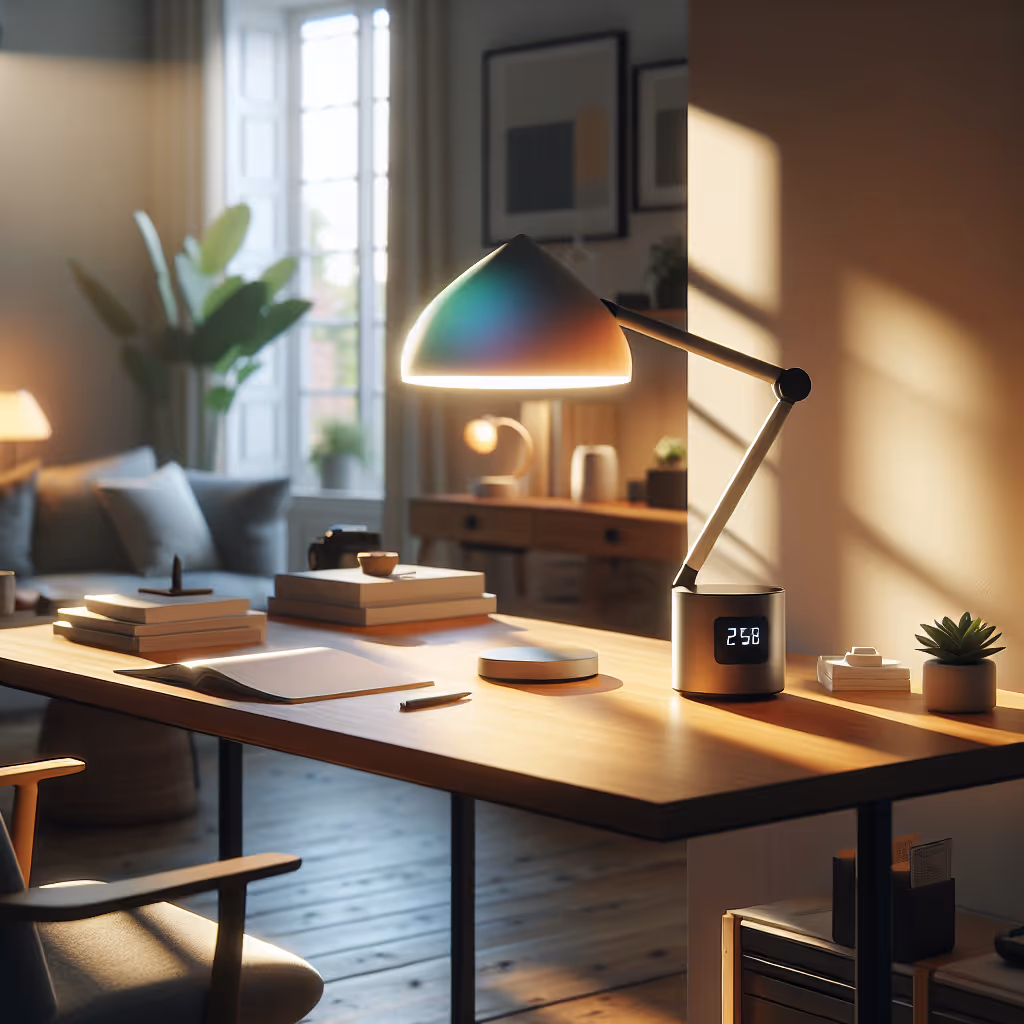 Elevate your workspace with the CalmSpace HarmonyLight - a color-changing ambient desk lamp designed to enhance your productivity and style.