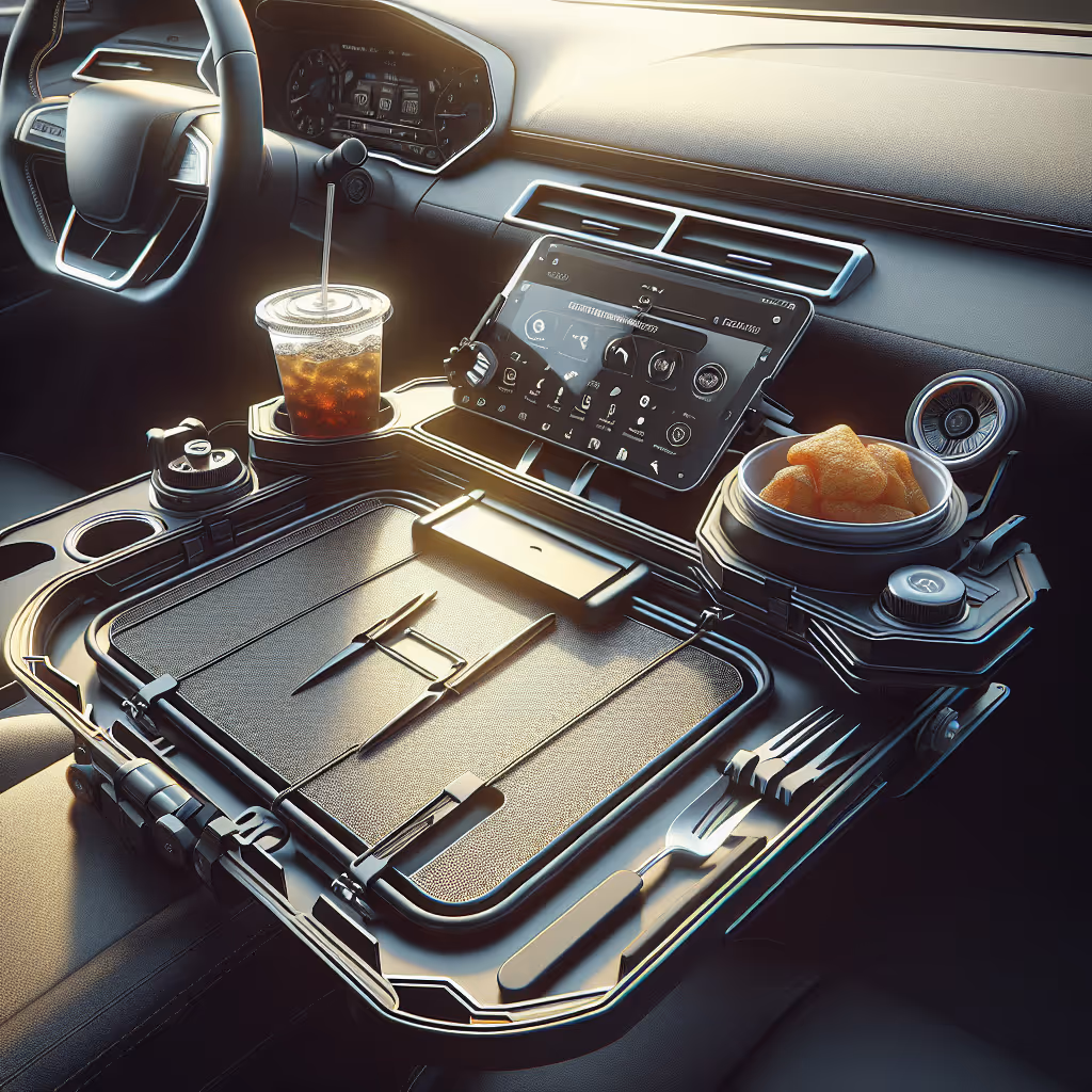 The DashMate Multi-Function Foldable Tray is a versatile car accessory, allowing you to create a convenient workspace or dining area right at your steering wheel.