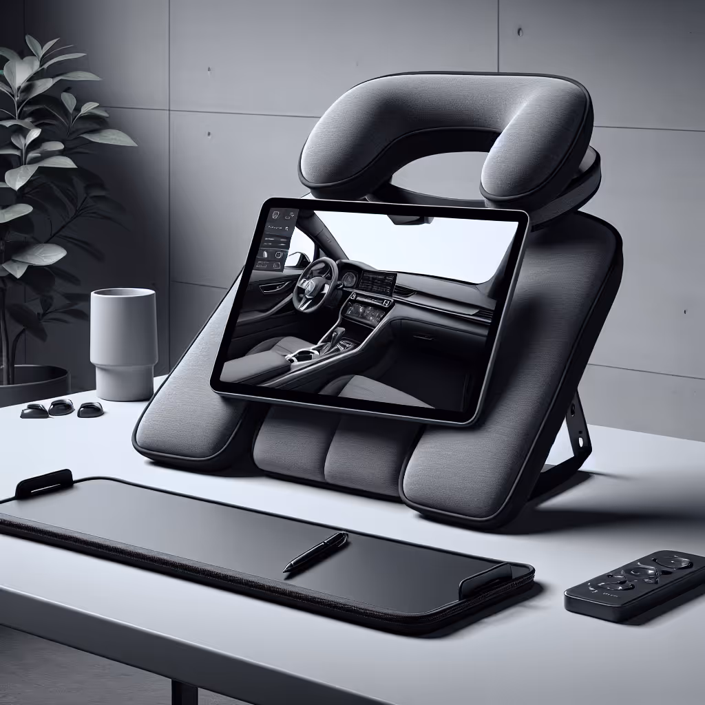 Upgrade your car interior with the DashMate Convertible Neck & Tray Set, offering neck support and a fold-out tray for convenience during commutes or road trips.