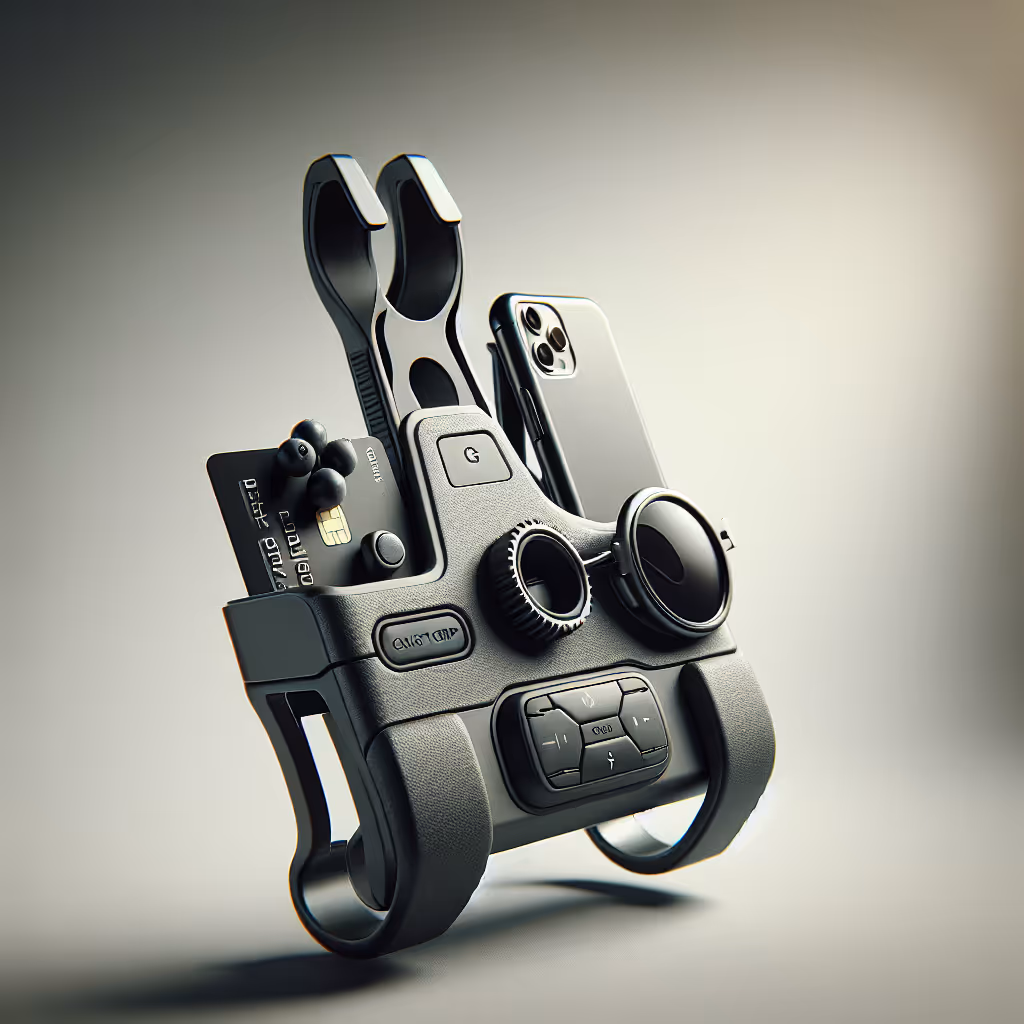 The QuickGrip Gear Holder is a universal car accessory designed to securely hold sunglasses, cards, and small gadgets for easy access while driving.
