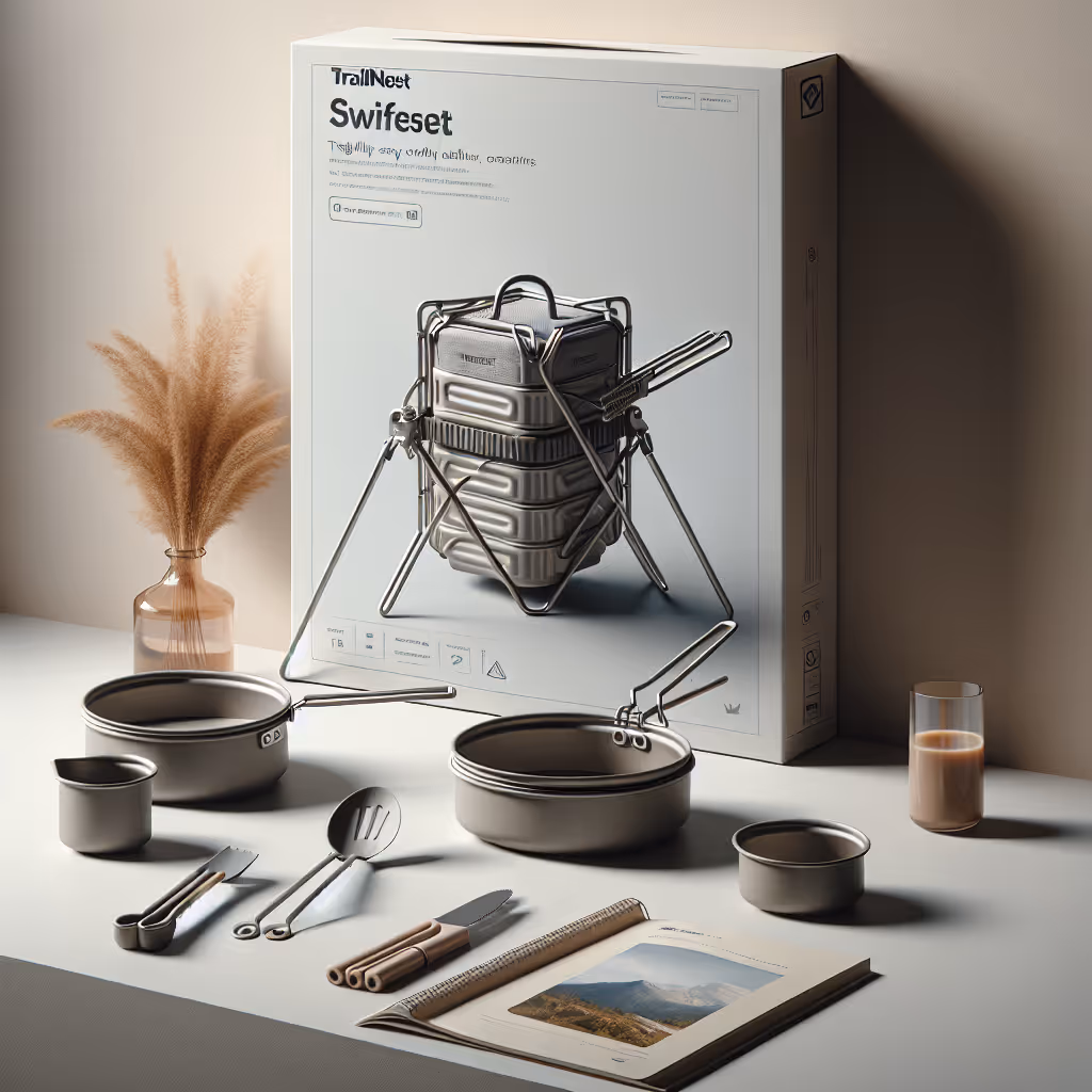 The TrailNest SwiftSet Folding Cookware is a lightweight, compact cookware set designed for adventurers who love cooking on the go. It's made from durable materials and folds down to save space.