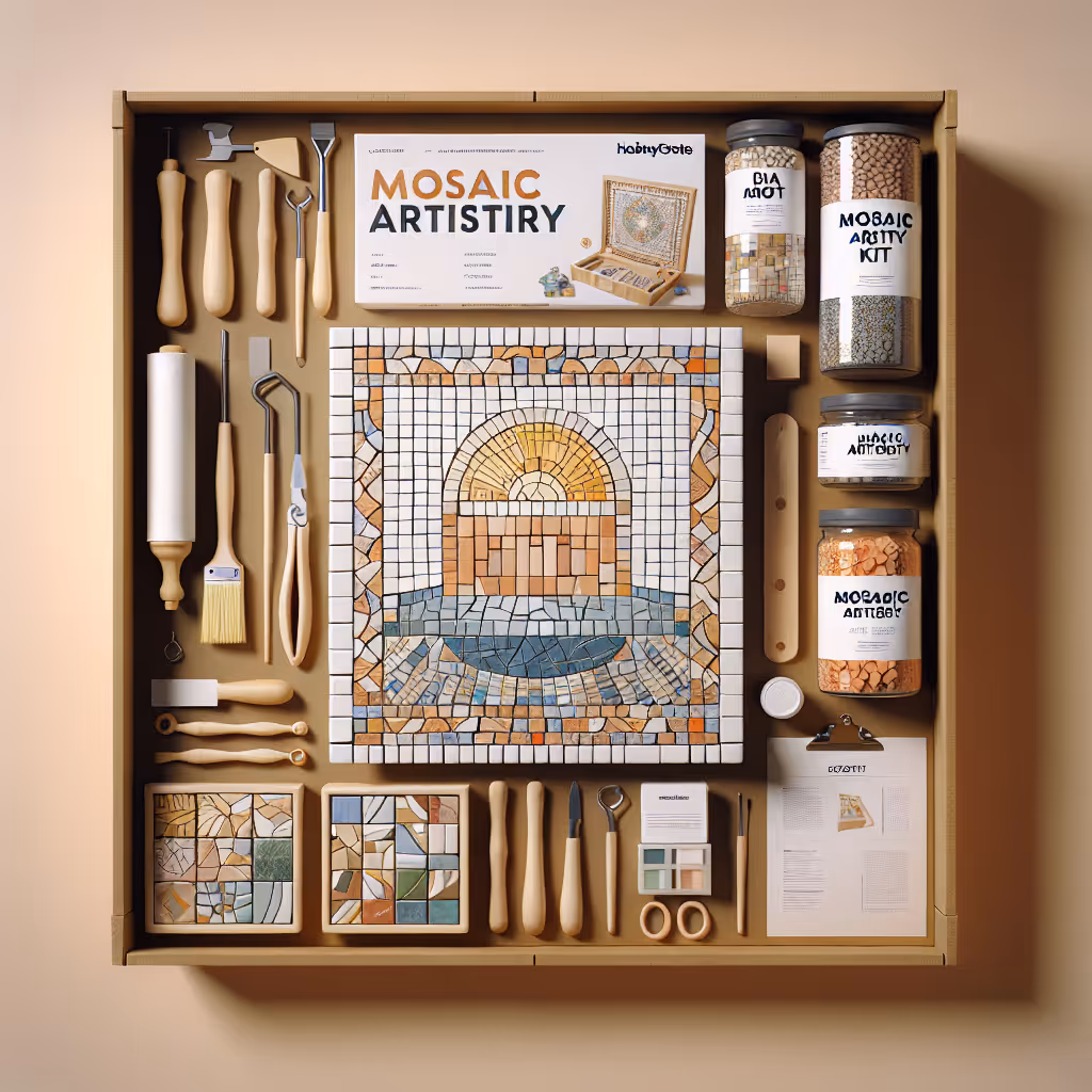 The Mosaic Artistry Kit is a comprehensive DIY set for creating beautiful mosaic pieces, complete with tiles, tools, and instructions.