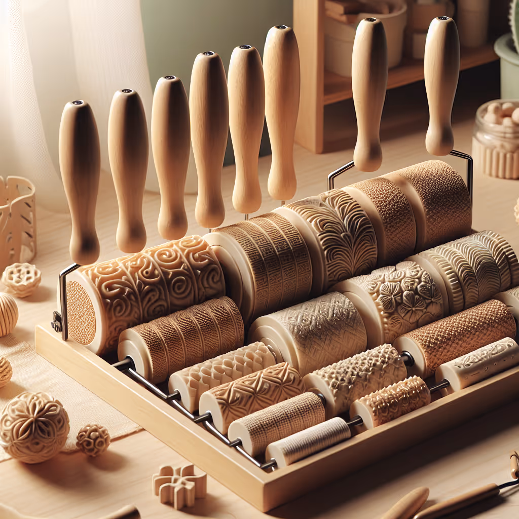 A professional-grade set of texture rollers designed for adding intricate patterns to polymer clay projects.