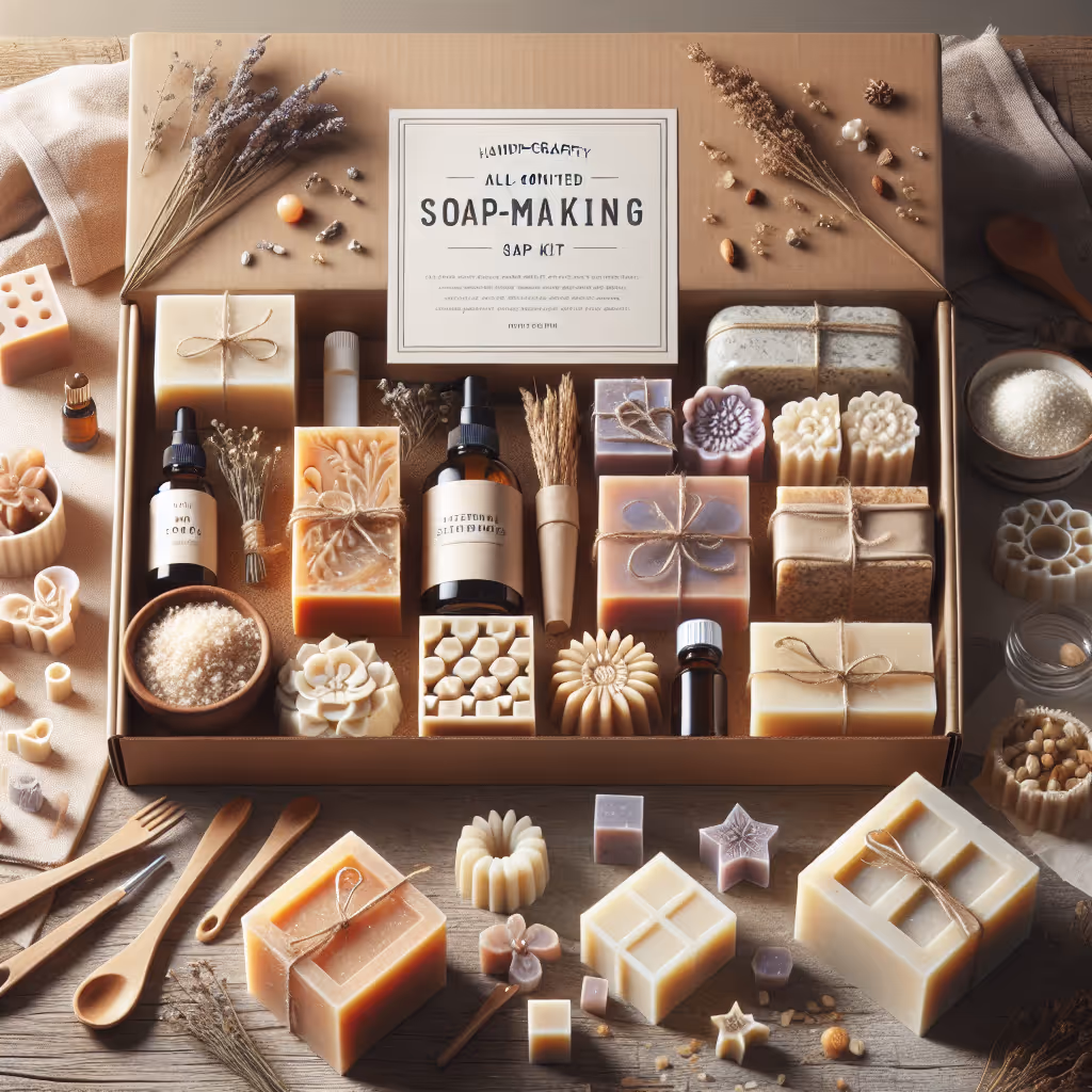 All-in-One Handcrafted Soap-Making Kit with natural ingredients and diverse molds to create your own luxurious soaps at home.