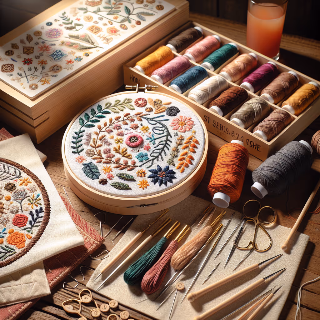 An all-in-one embroidery kit complete with colorful threads, high-quality fabric, needles, and patterns designed to inspire creativity in both beginners and seasoned crafters.