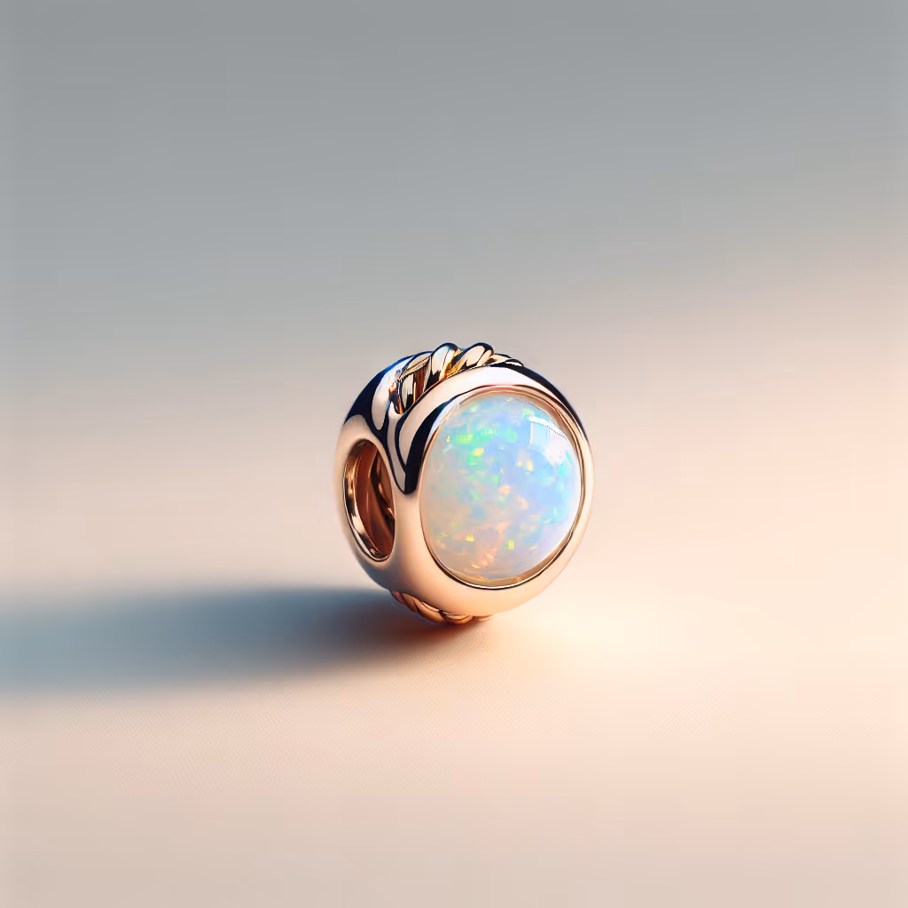 EleganzaCraft introduces the 'AuroraTwist Opal Charm', a luminous, customizable charm that captures elegance and style. Perfect for adding a touch of sophistication to any jewelry piece.