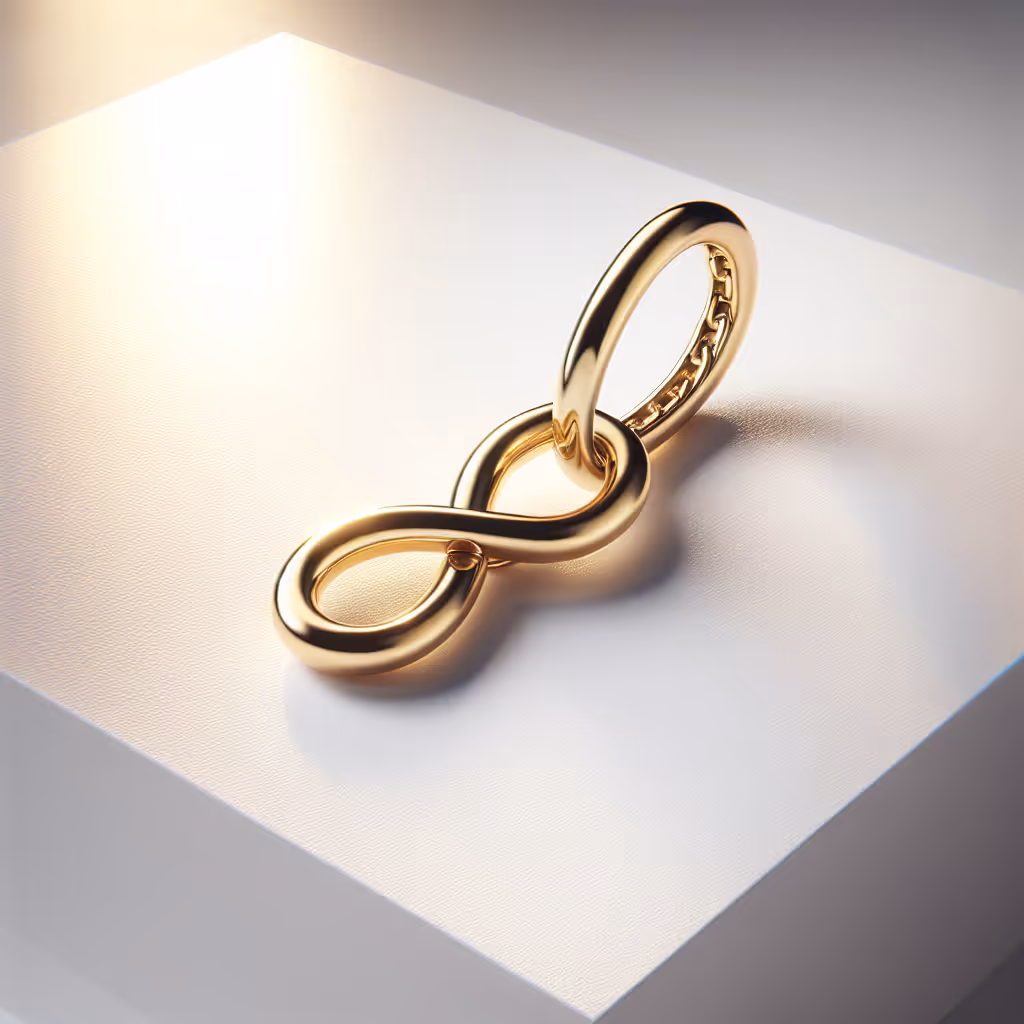 Introducing 'EleganceArt Infinity Connection Charm' – a sophisticated and customizable gold link charm designed to elevate your personalized jewelry experience.