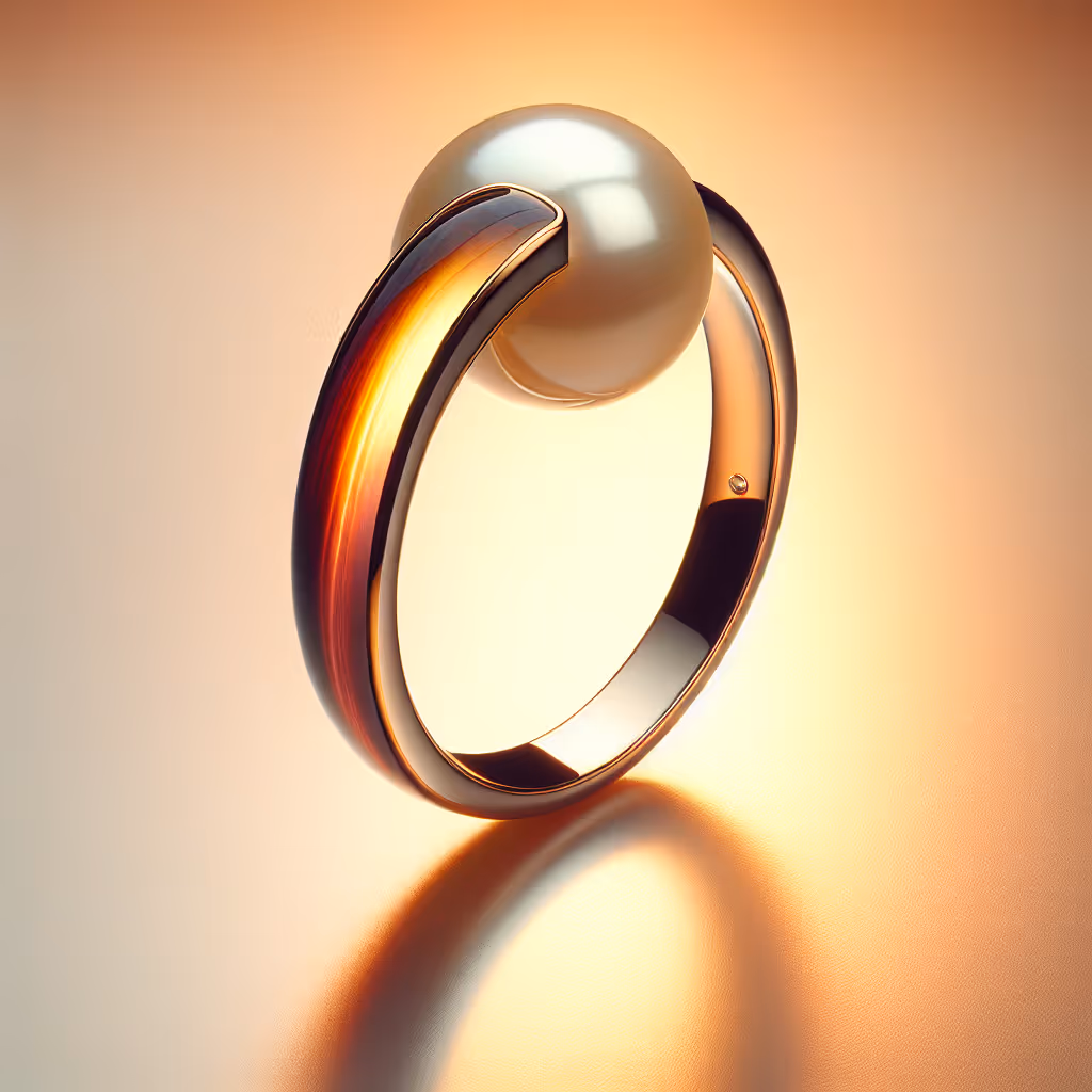 The EleganceLink Sunset Pearl Ring is a sophisticated addition to any jewelry collection, featuring a radiant cultured pearl set against a warm, sunset-inspired metallic band.