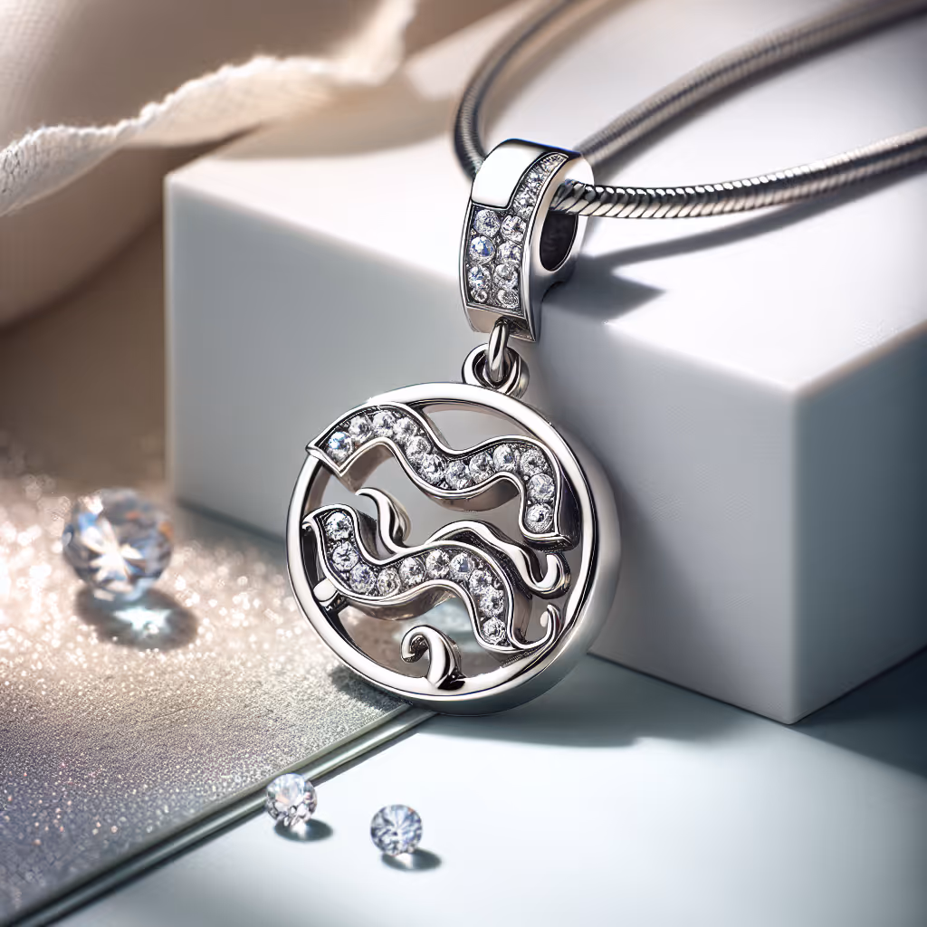 The EleganceCraft Aquarius Charm is a stunning addition to any personalized jewelry collection, featuring a beautifully detailed water bearer symbol encrusted with genuine Swarovski crystals.