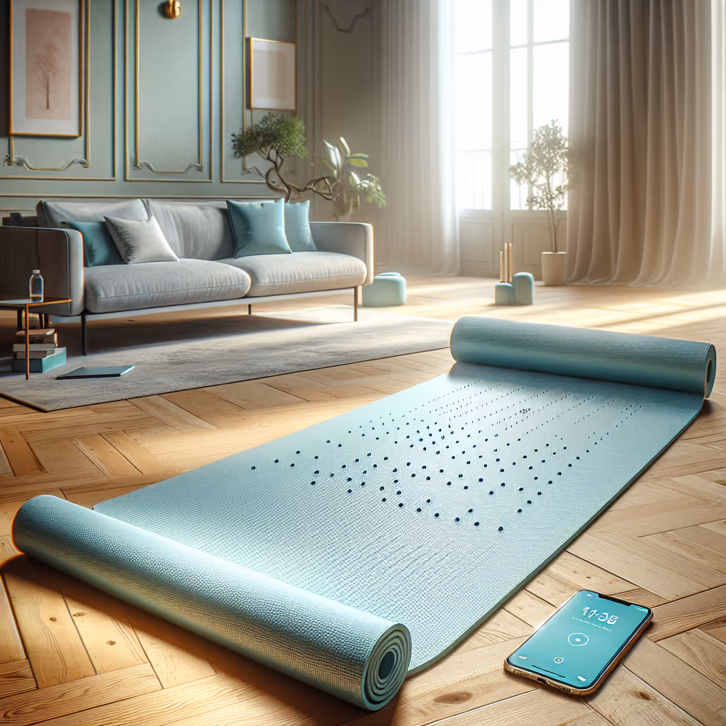 The FitNest AeroMat Pro is a smart yoga mat with built-in sensors to track your poses and improvements. Connect it to your phone via Bluetooth for personalized guidance.